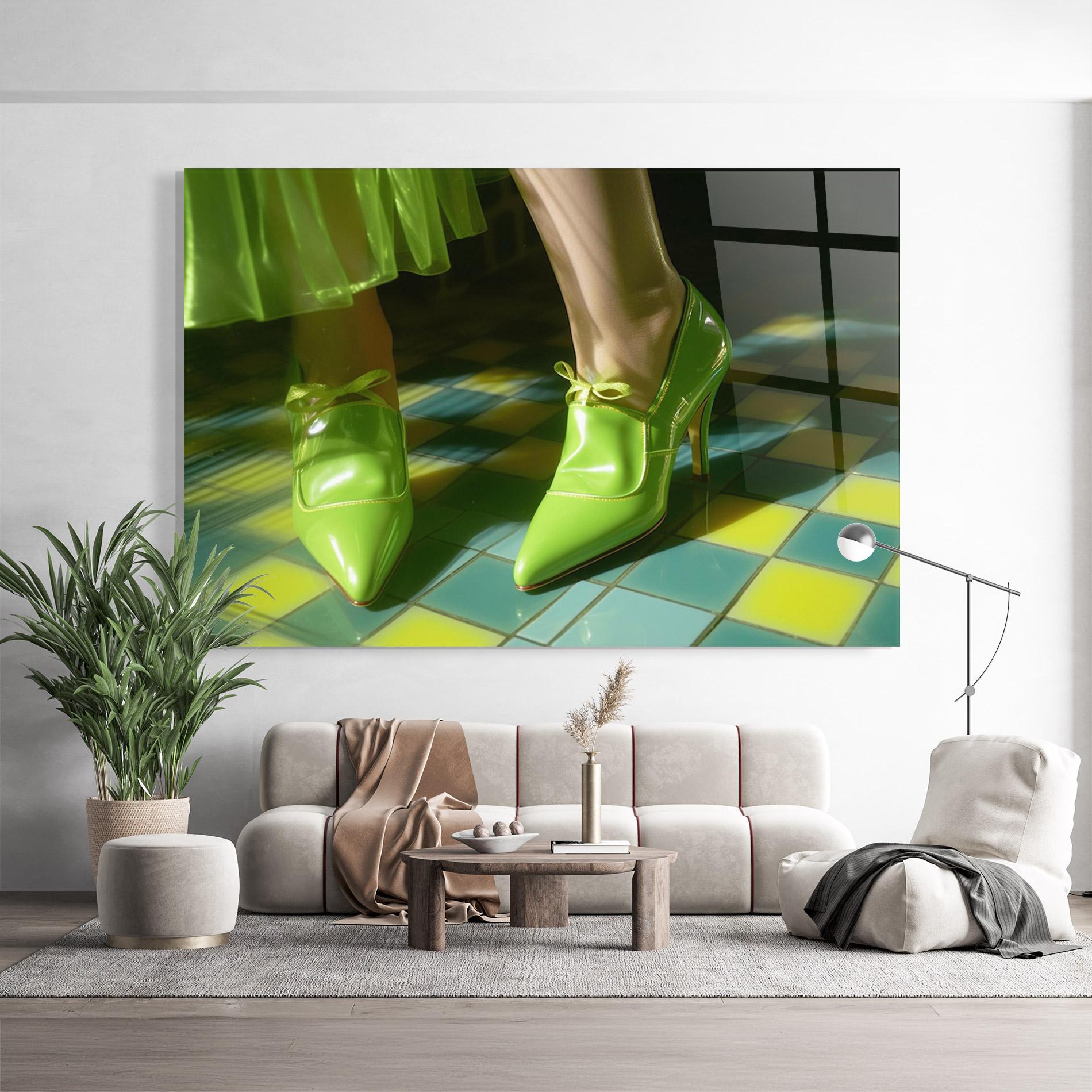 Tablou Sticla Green Elegant Shoes mockup 9