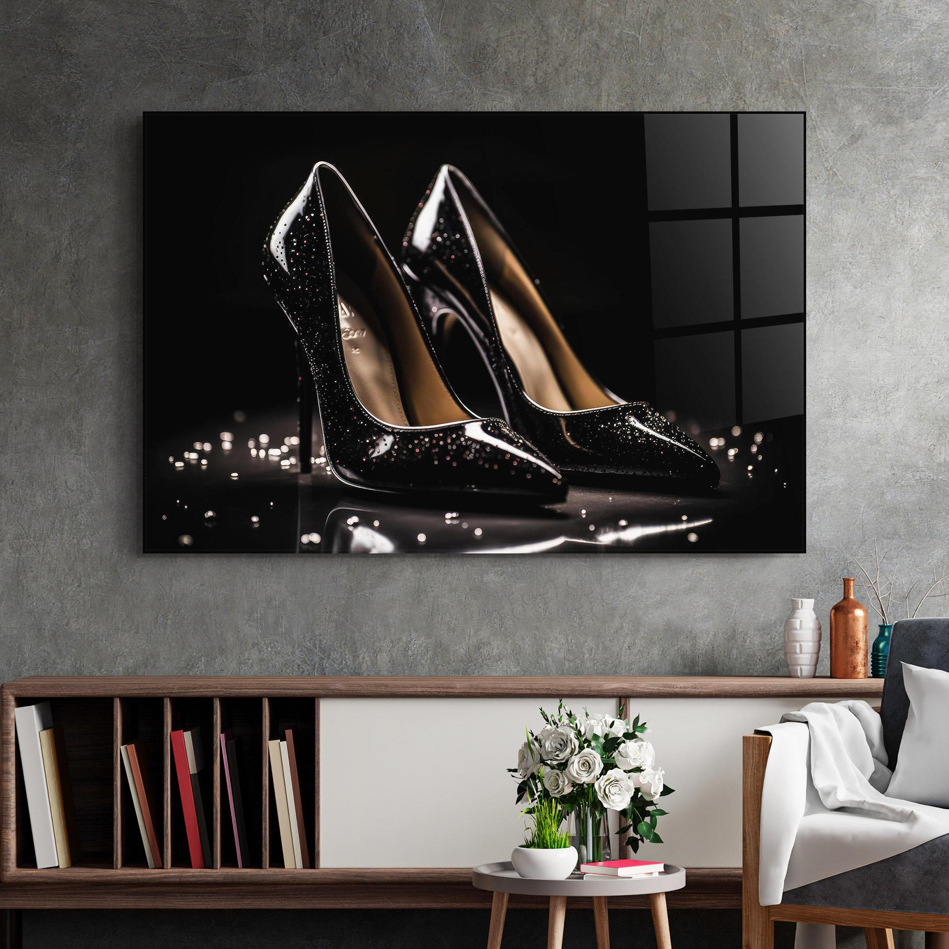 Tablou Sticla Black Leather Shoe mockup 2