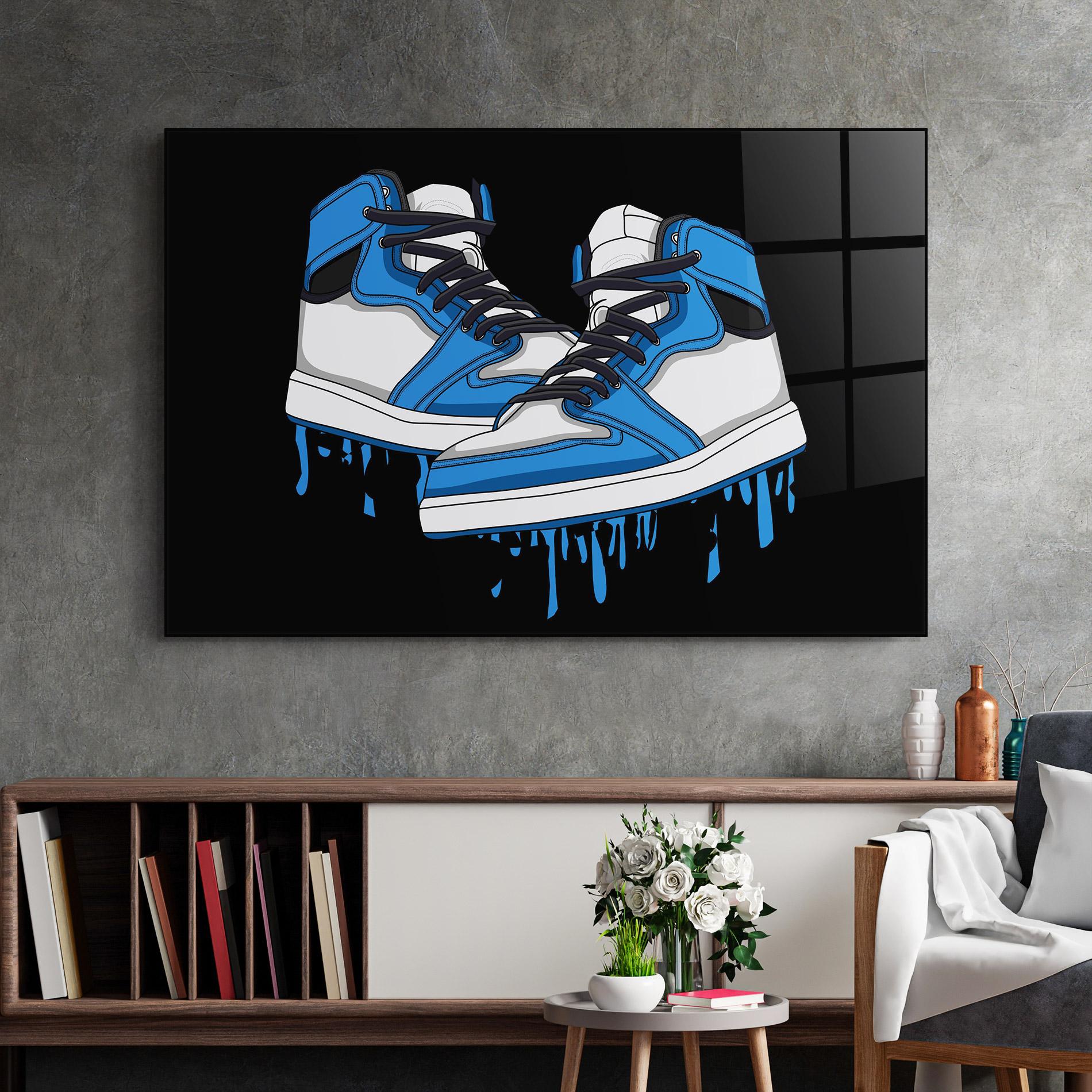 Tablou Sticla Blue White Shoes mockup 2