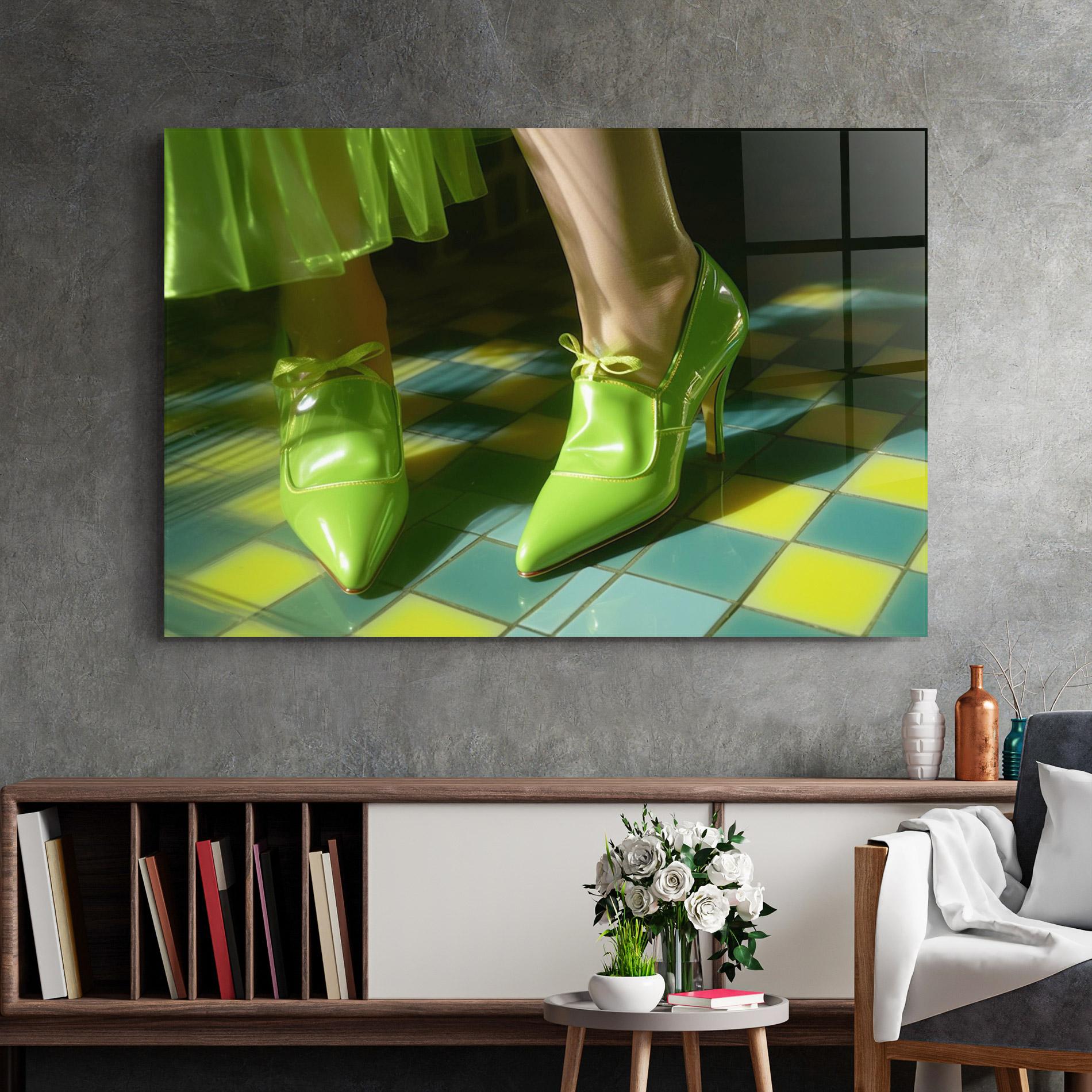 Tablou Sticla Green Elegant Shoes mockup 2