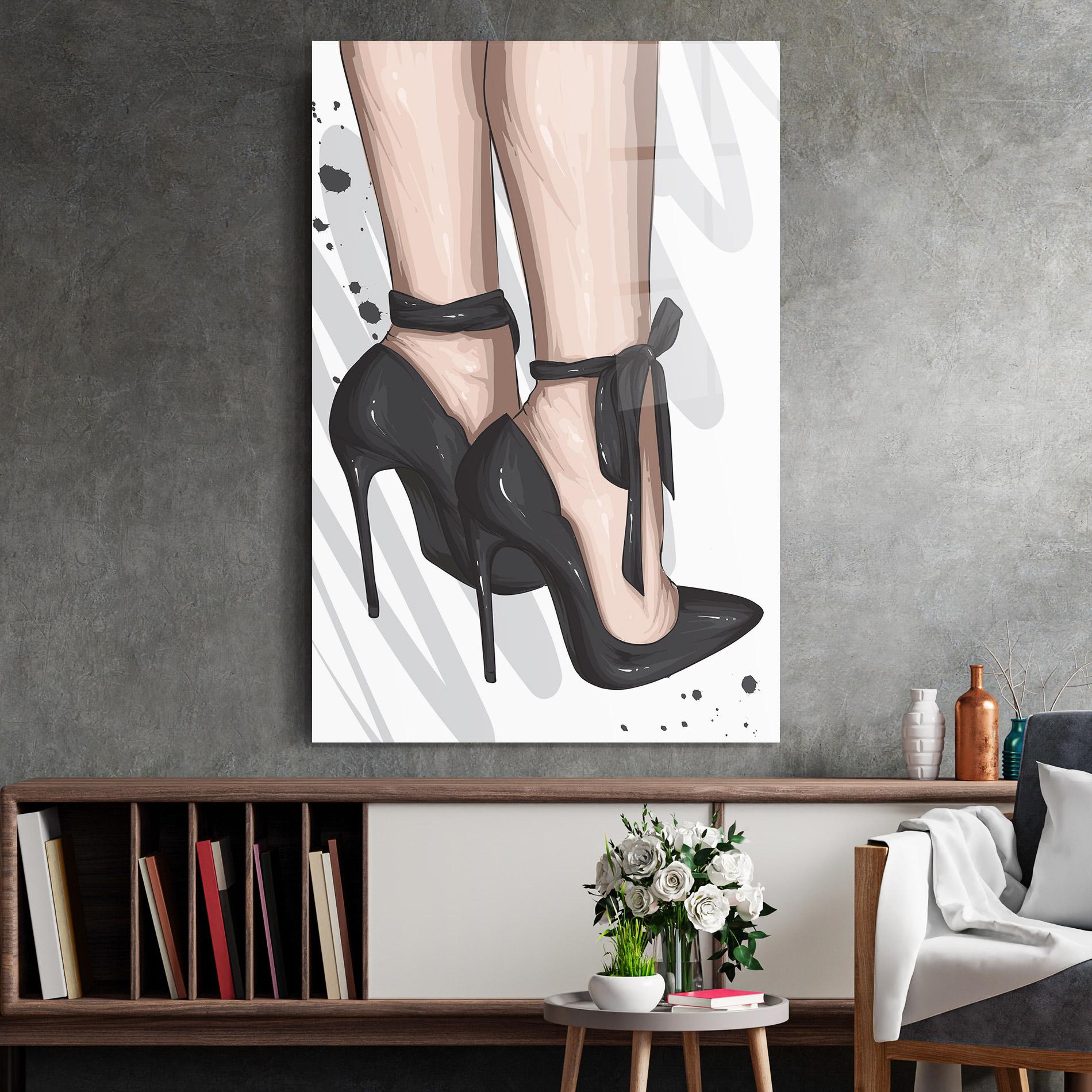 Tablou Sticla Black Woman Shoes mockup 2