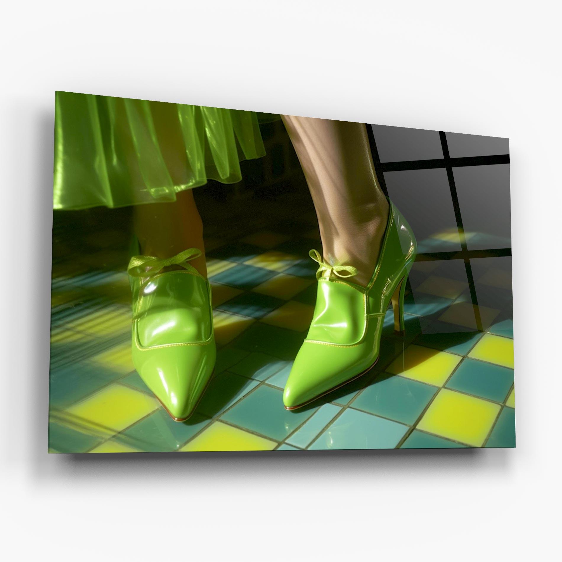 Tablou Sticla Green Elegant Shoes mockup 6