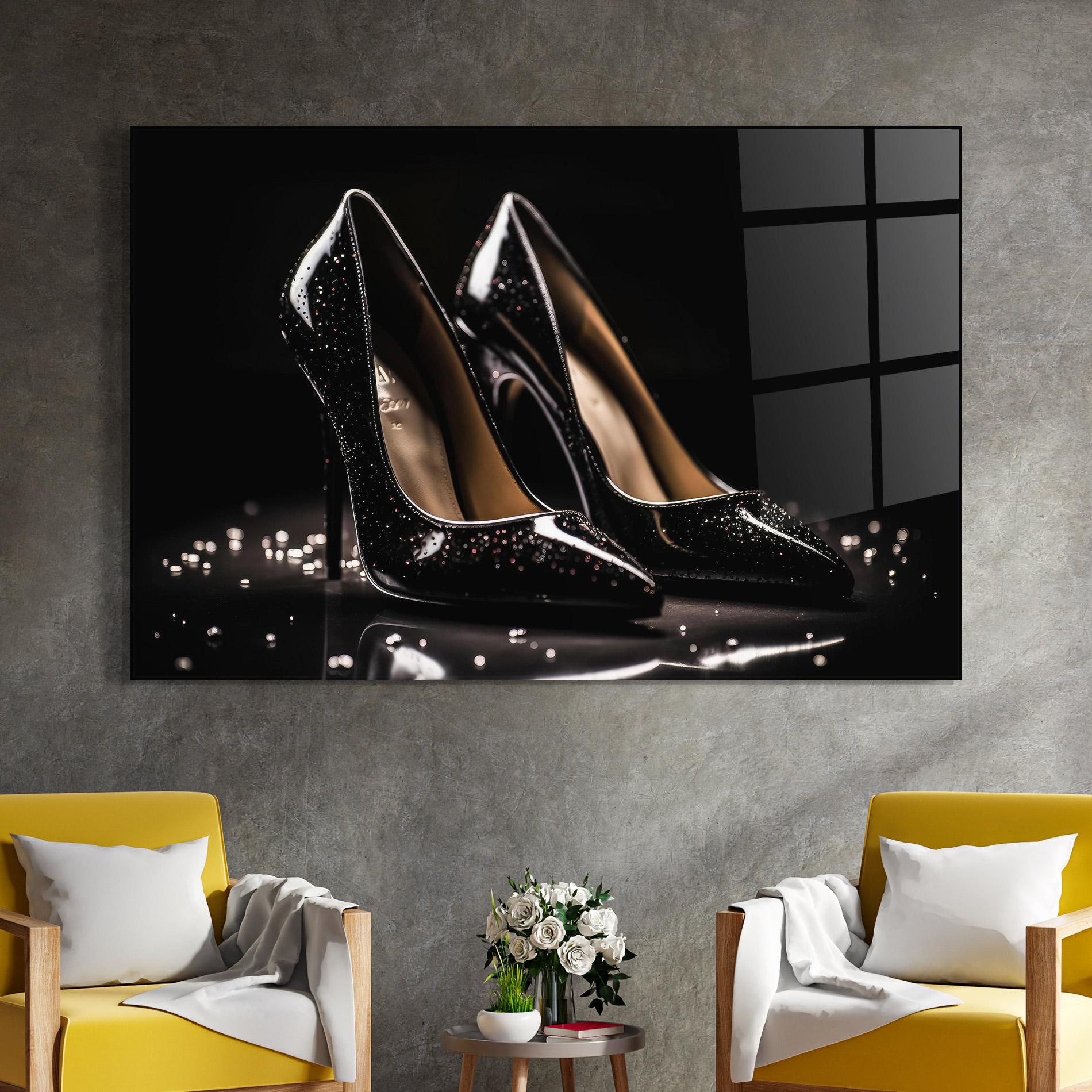 Tablou Sticla Black Leather Shoe mockup 4