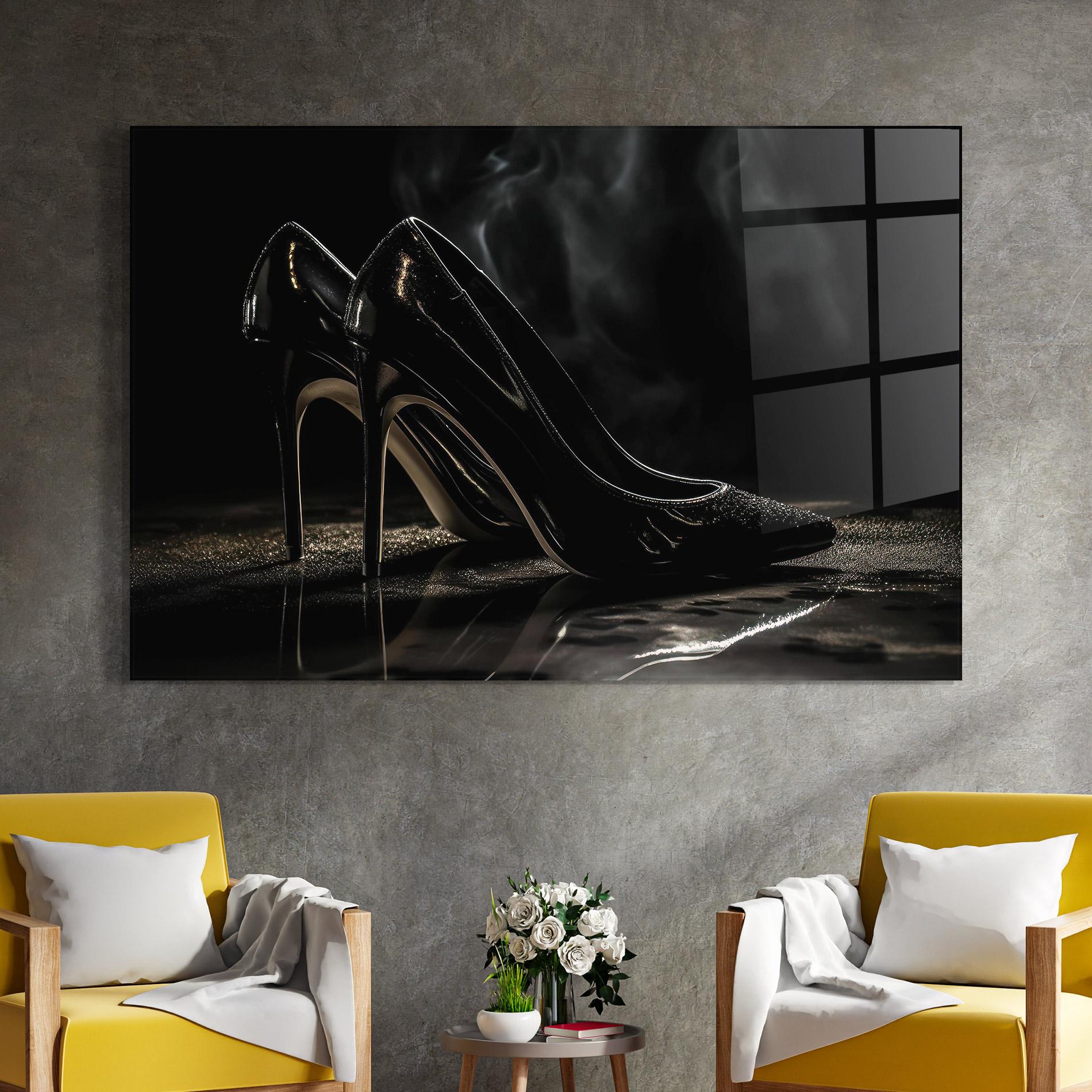 Tablou Sticla Black Leather Shoes mockup 4