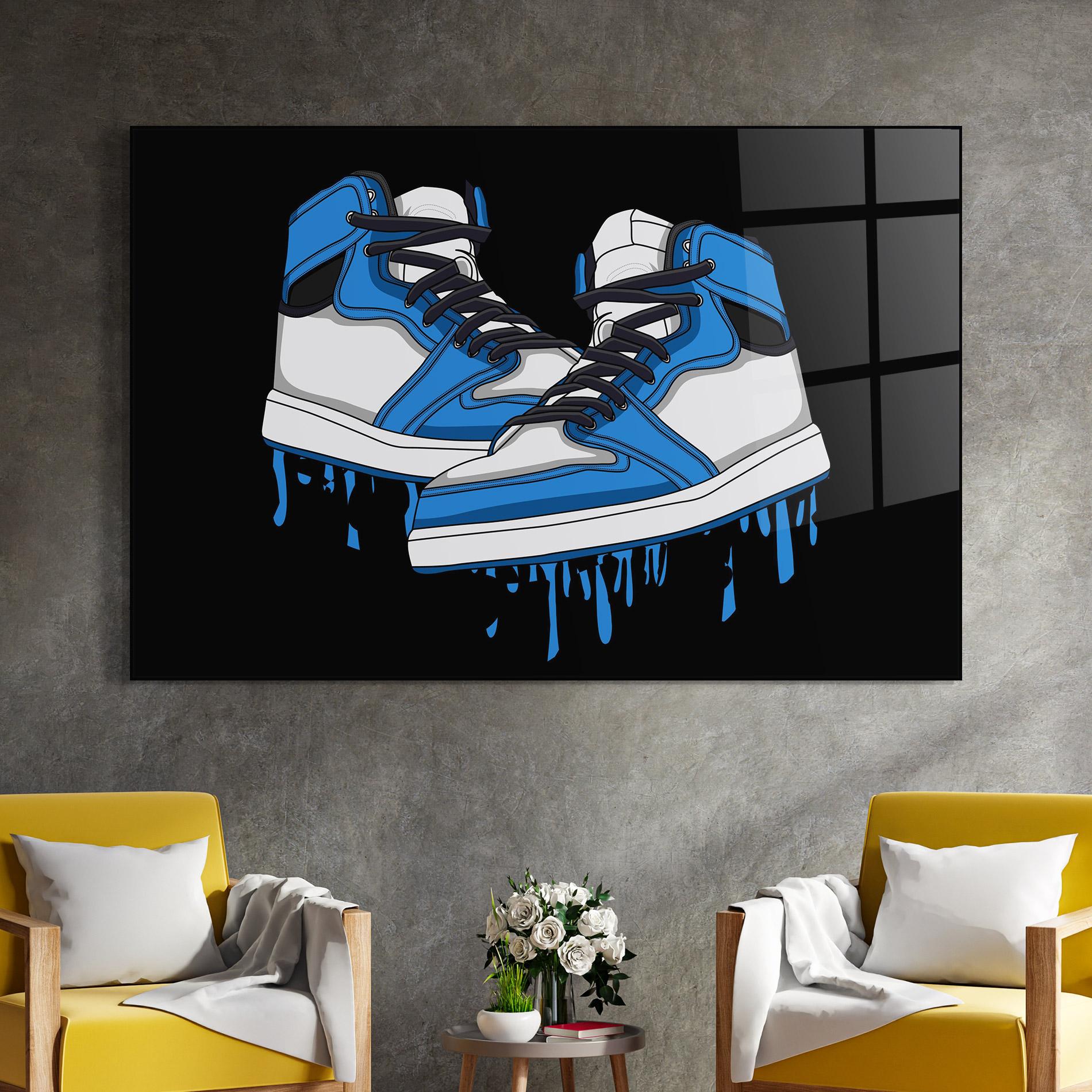 Tablou Sticla Blue White Shoes mockup 4