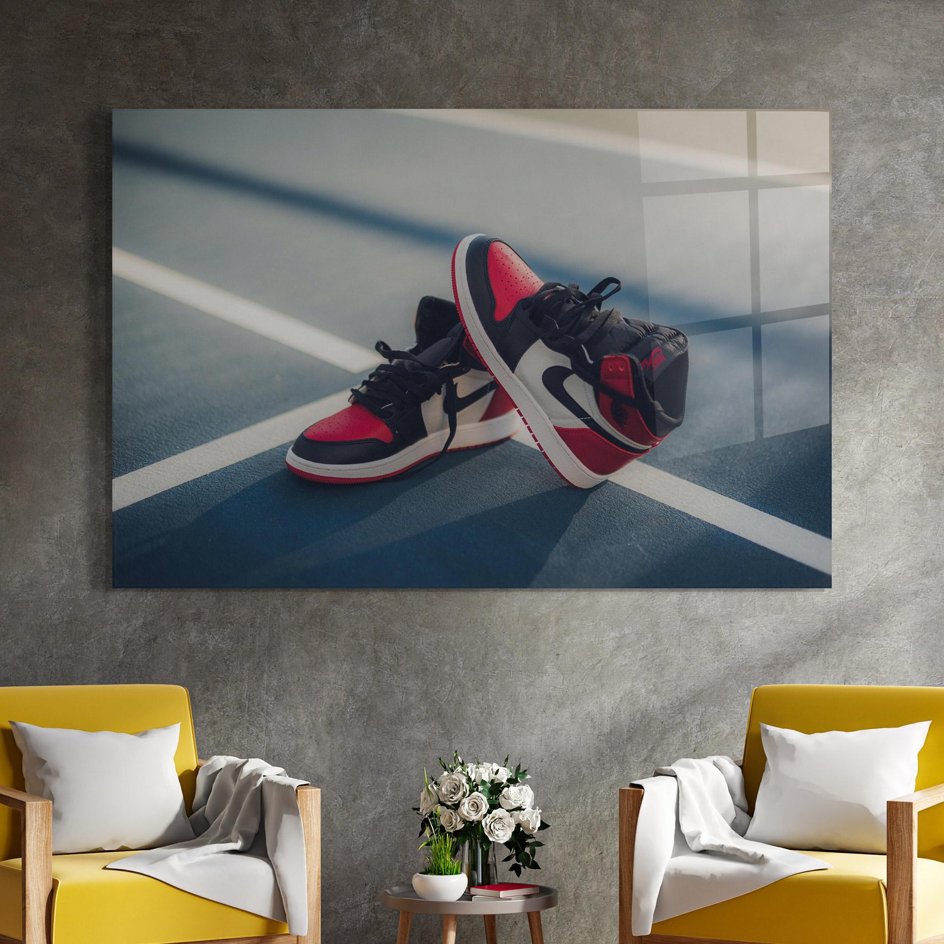 Tablou Sticla Cool Nike Red Jordan Air mockup 4