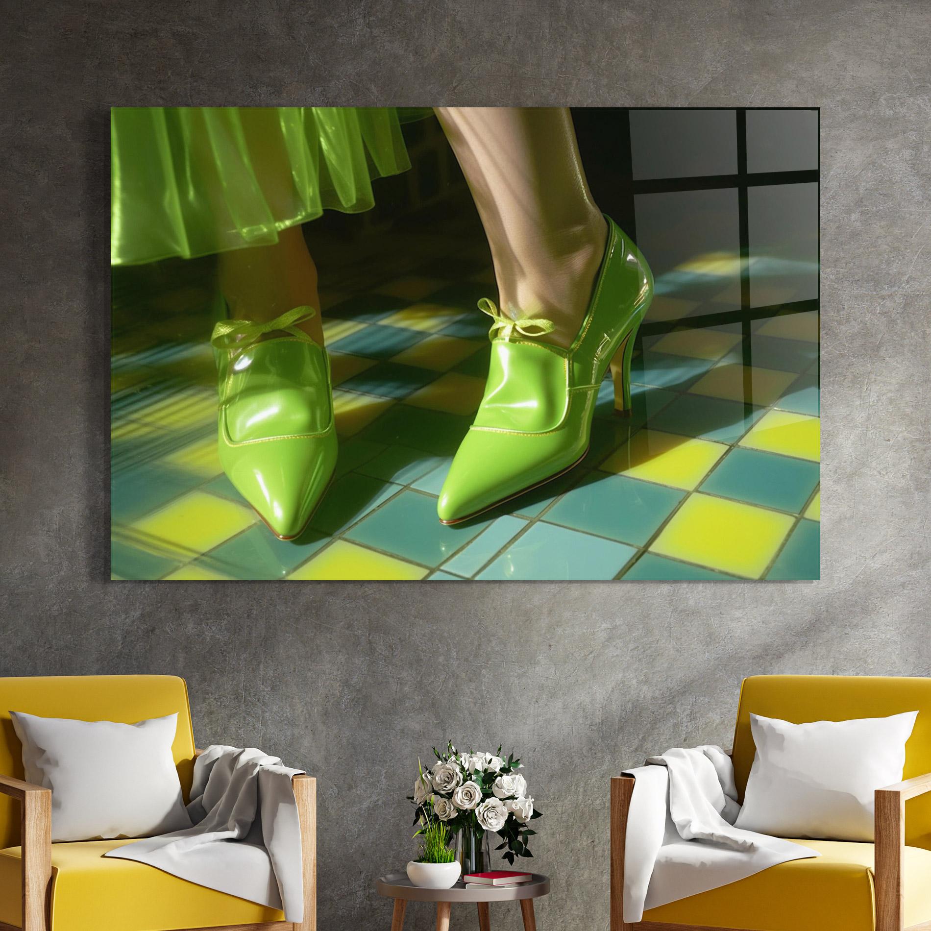 Tablou Sticla Green Elegant Shoes mockup 4