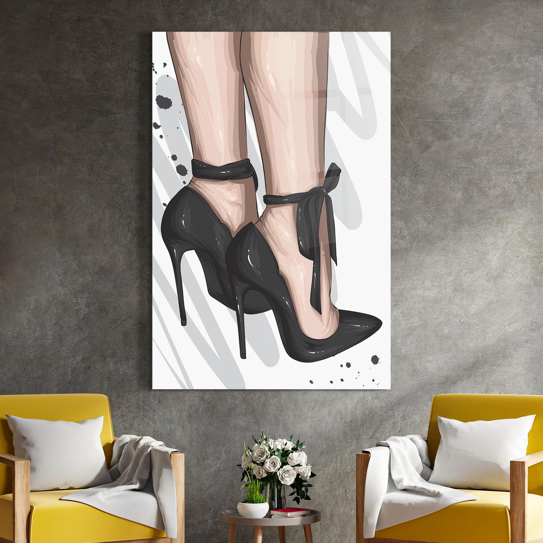 Tablou Sticla Black Woman Shoes mockup 4
