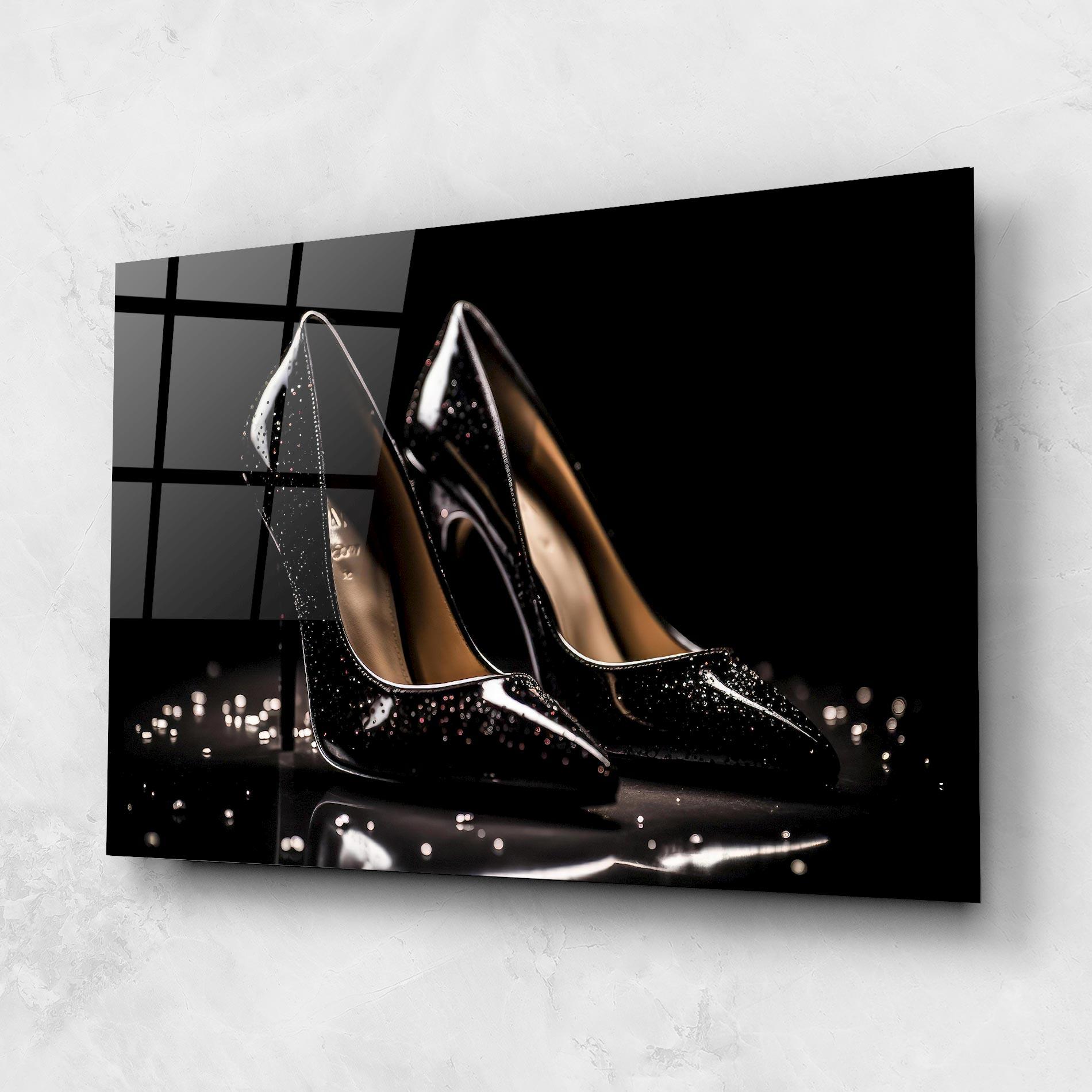 Tablou Sticla Black Leather Shoe mockup 1