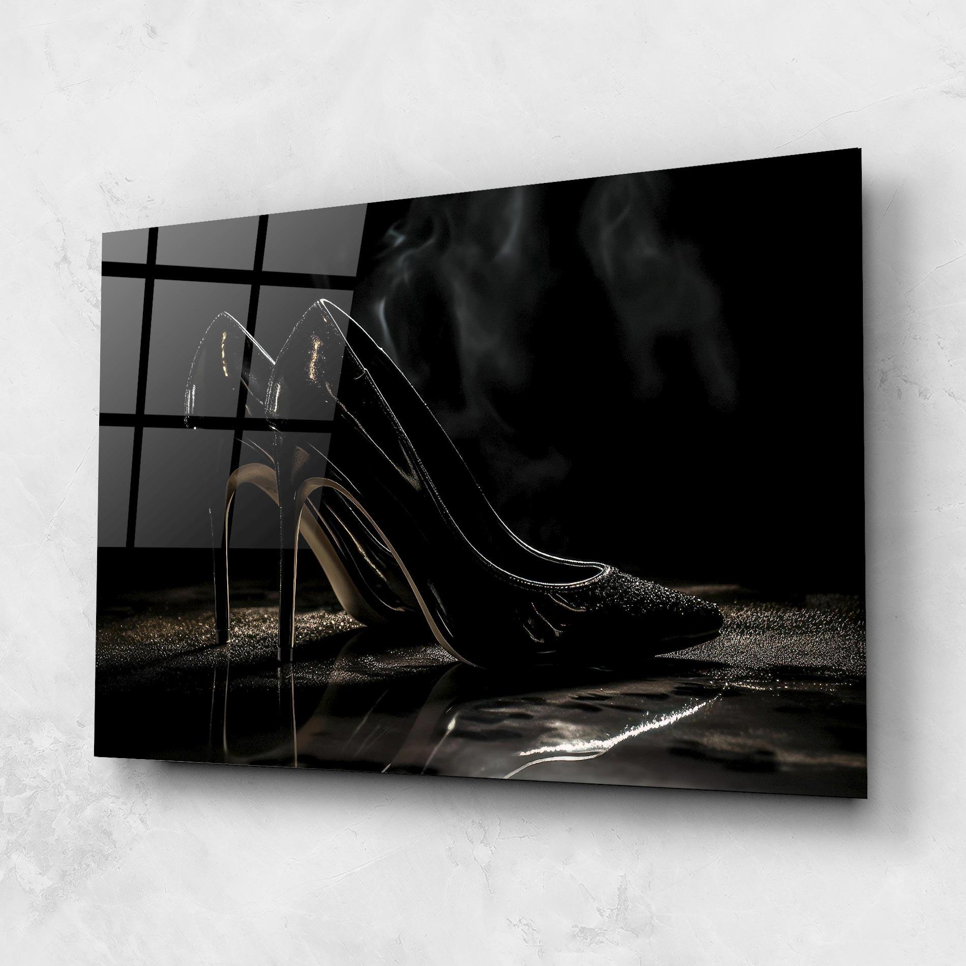 Tablou Sticla Black Leather Shoes mockup 1