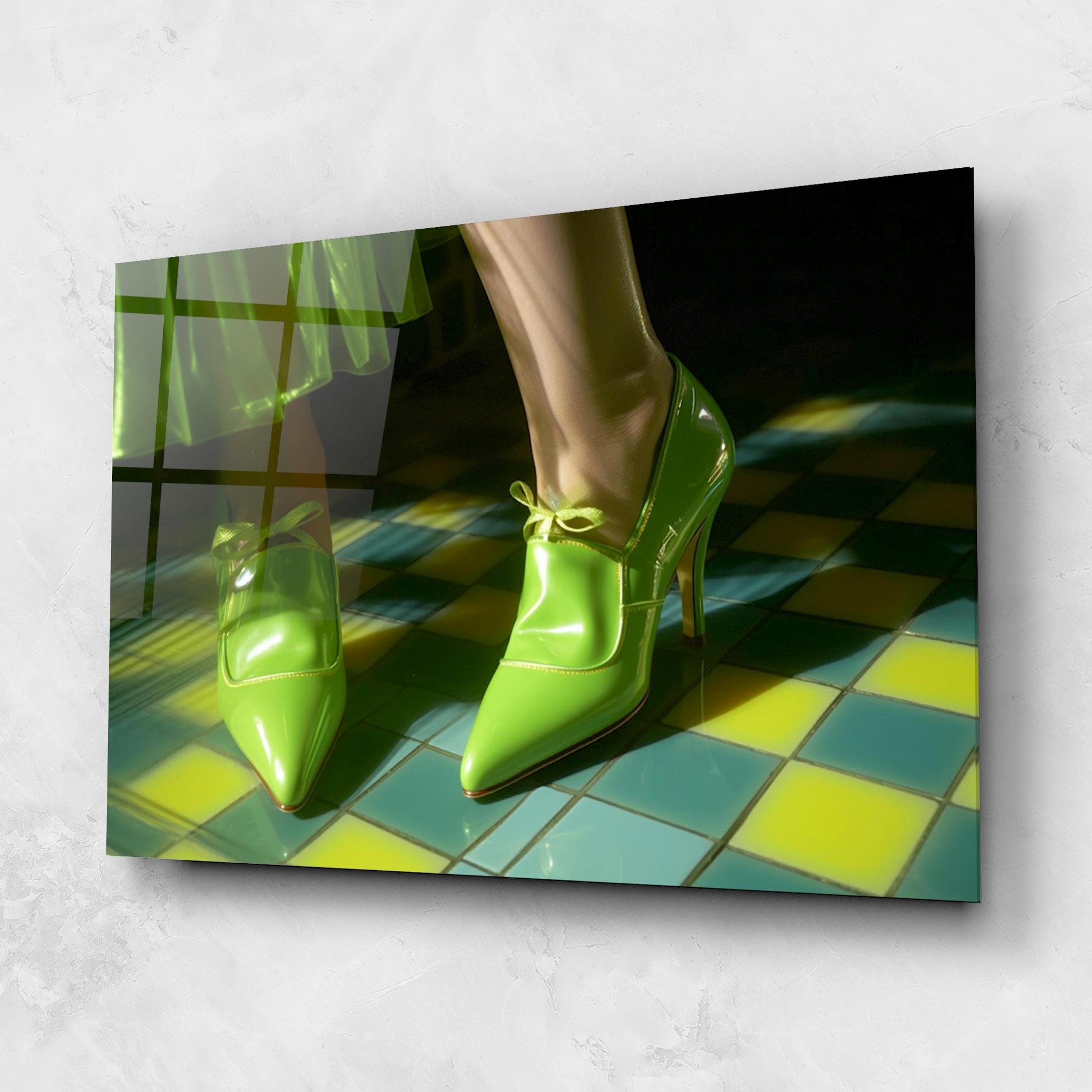 Tablou Sticla Green Elegant Shoes mockup 1
