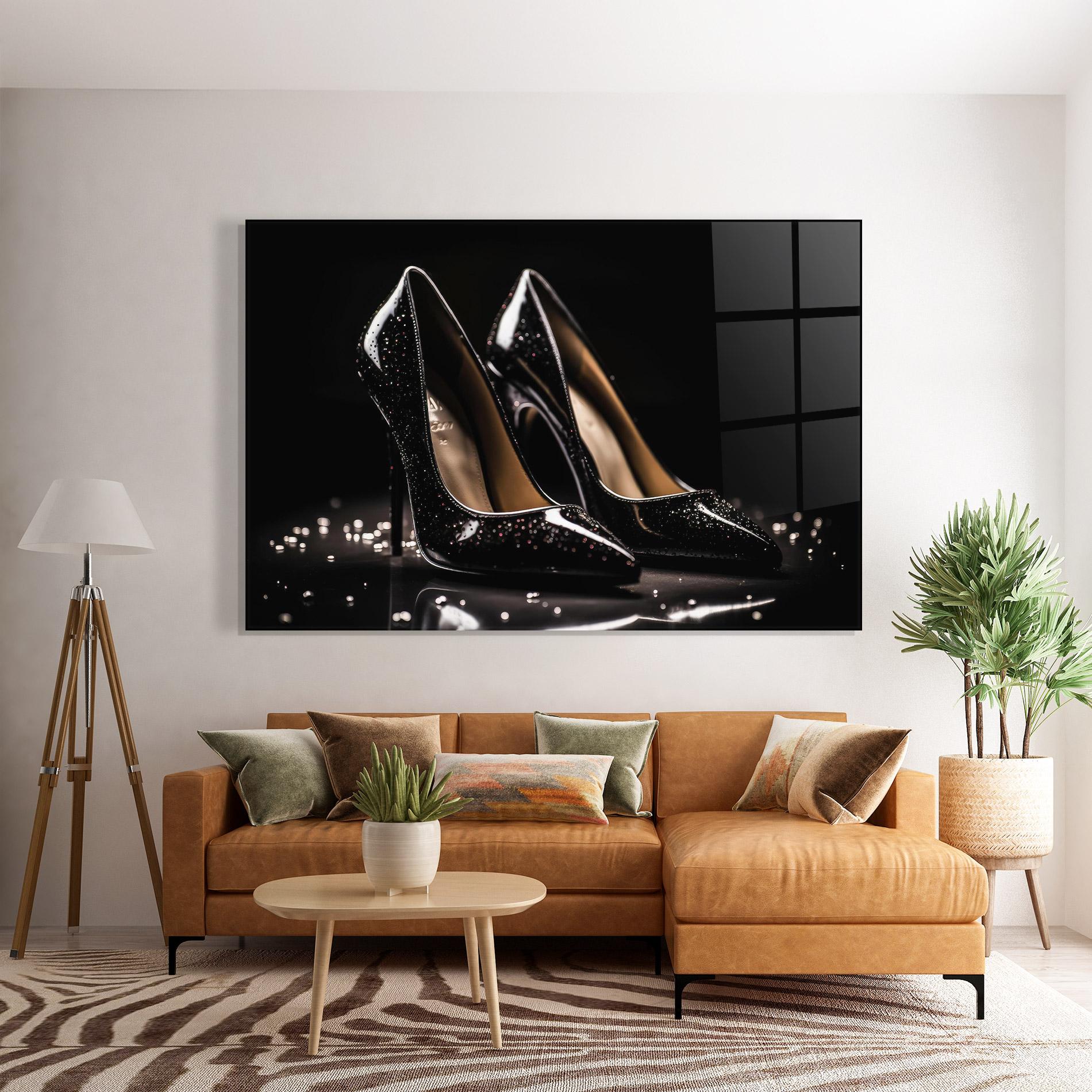 Tablou Sticla Black Leather Shoe mockup 7