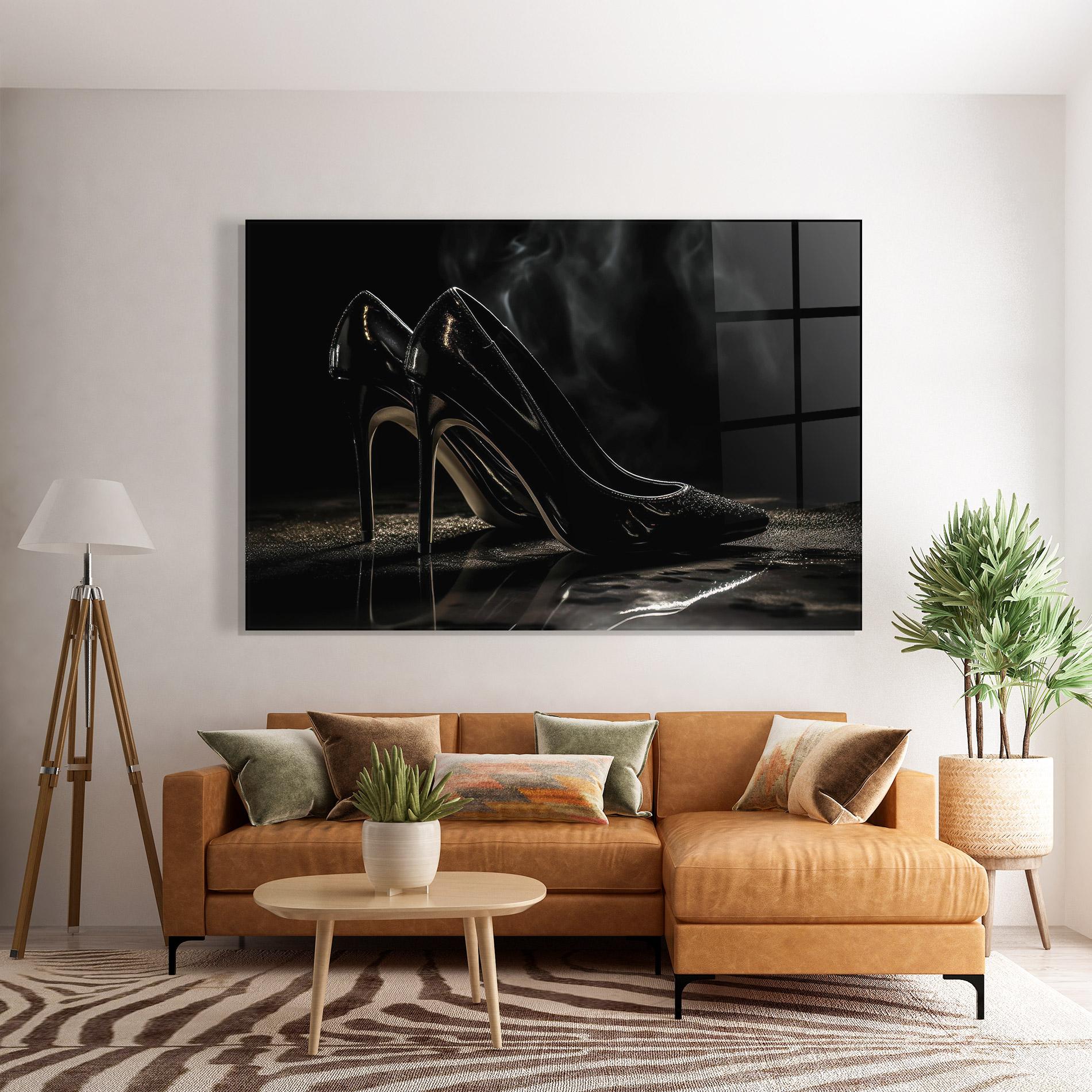 Tablou Sticla Black Leather Shoes mockup 7