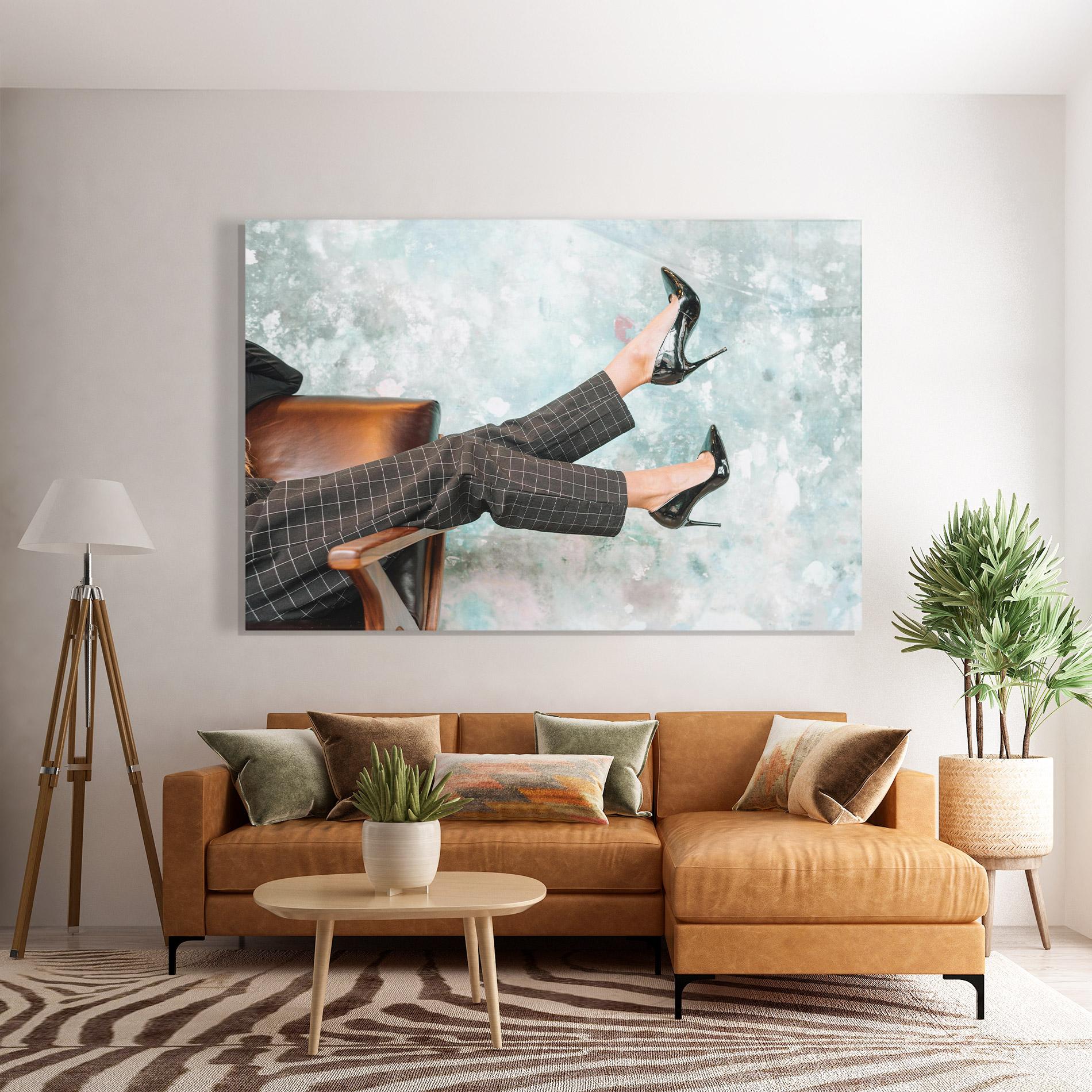 Tablou Sticla Black Shoes On Chair mockup 7