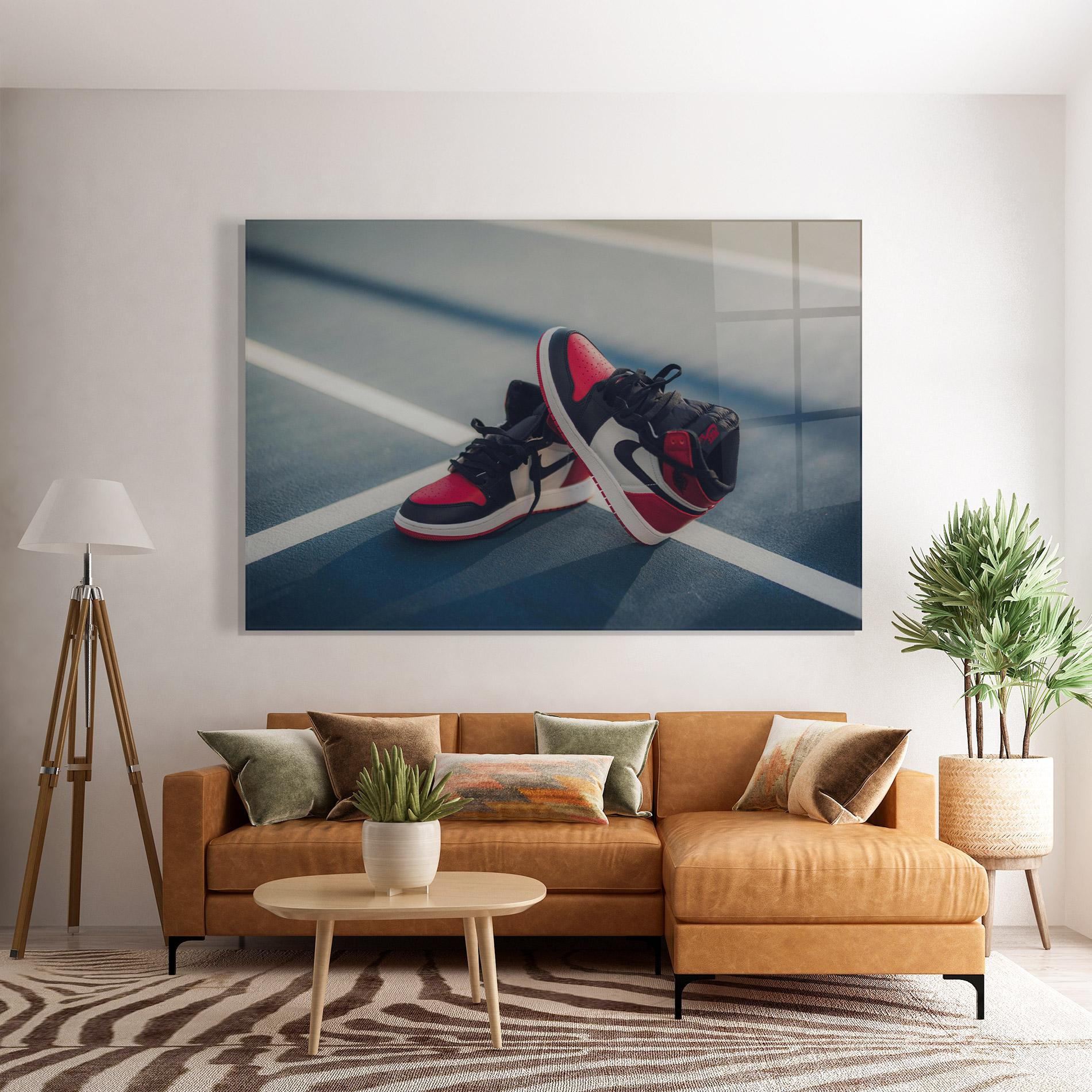 Tablou Sticla Cool Nike Red Jordan Air mockup 7