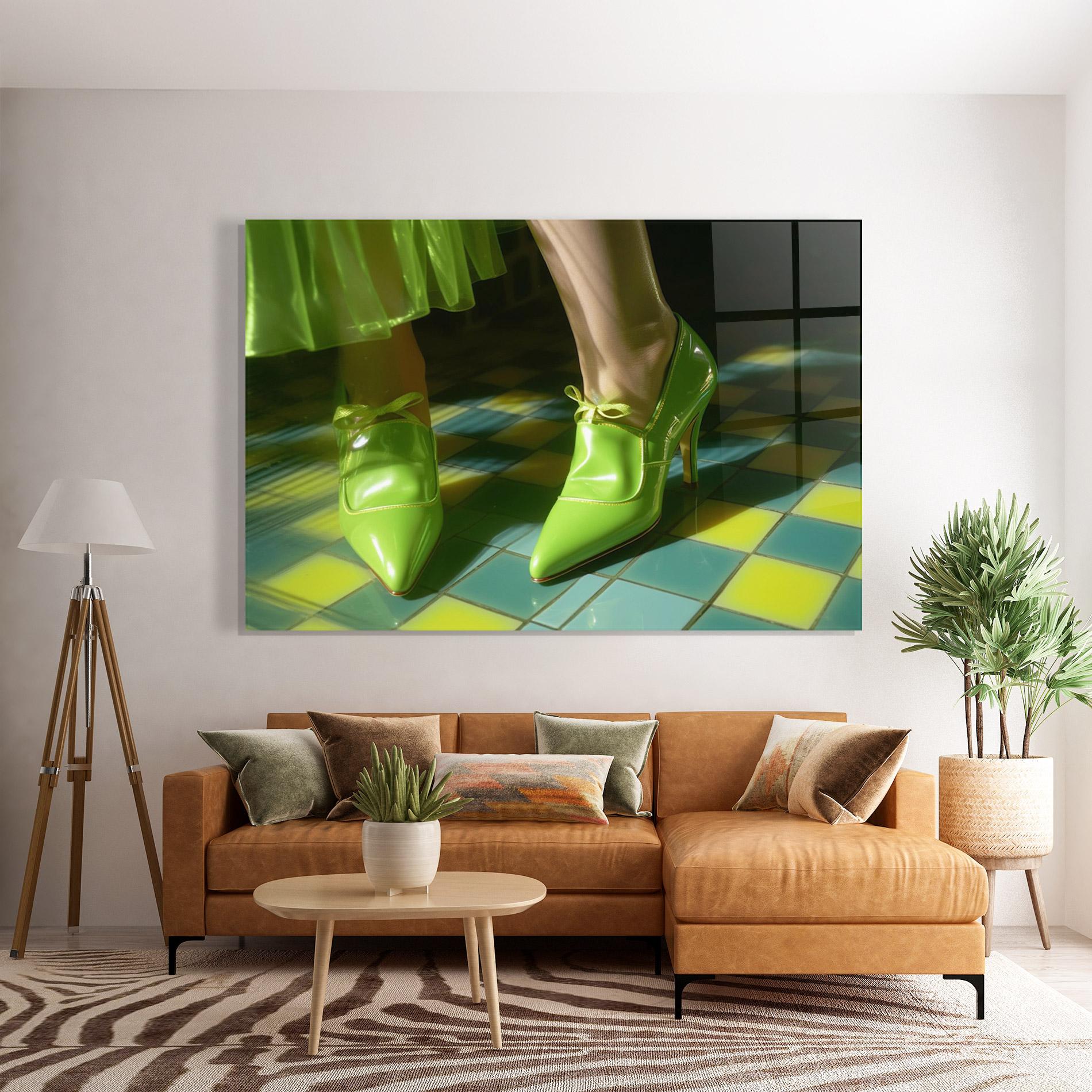 Tablou Sticla Green Elegant Shoes mockup 7