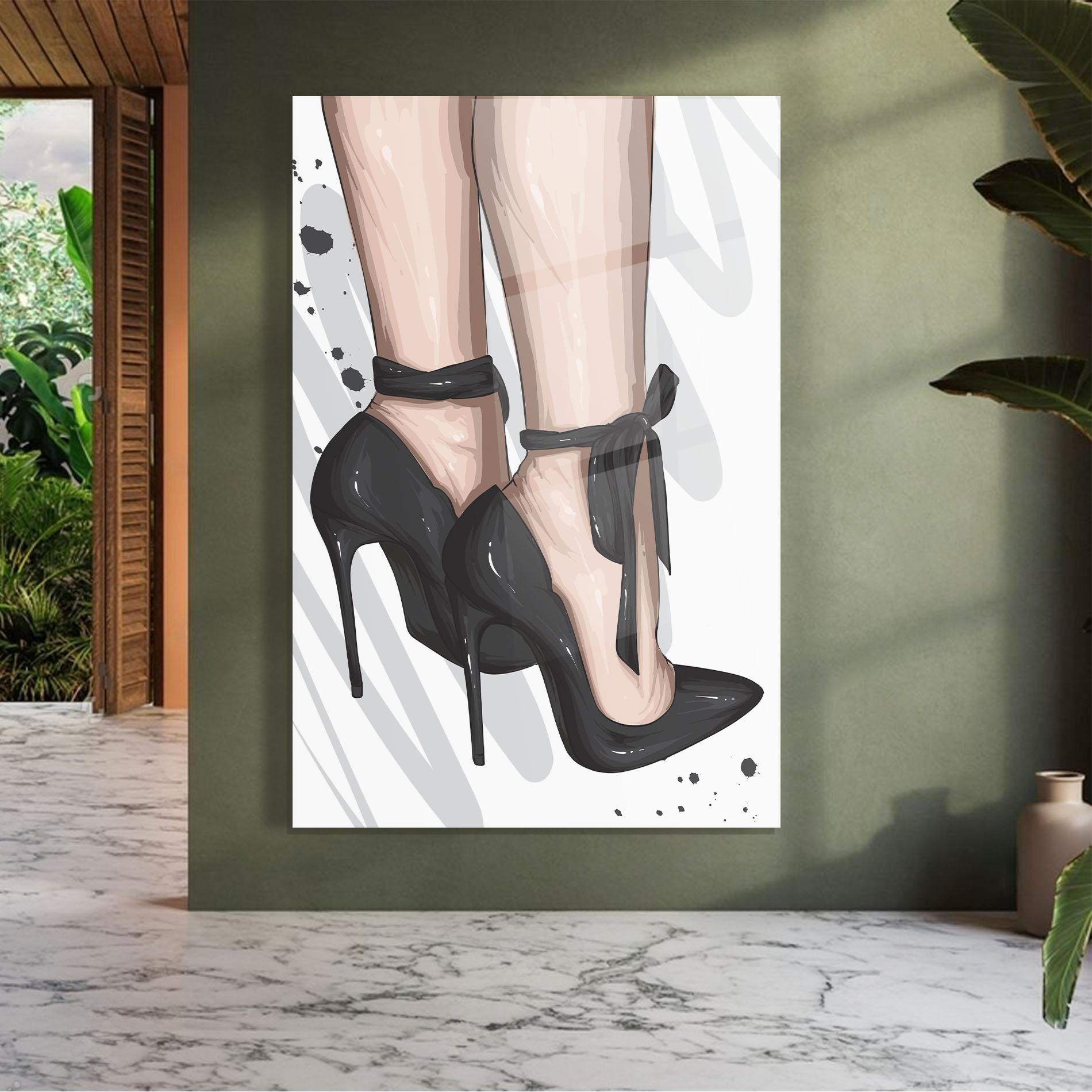 Tablou Sticla Black Woman Shoes mockup 7