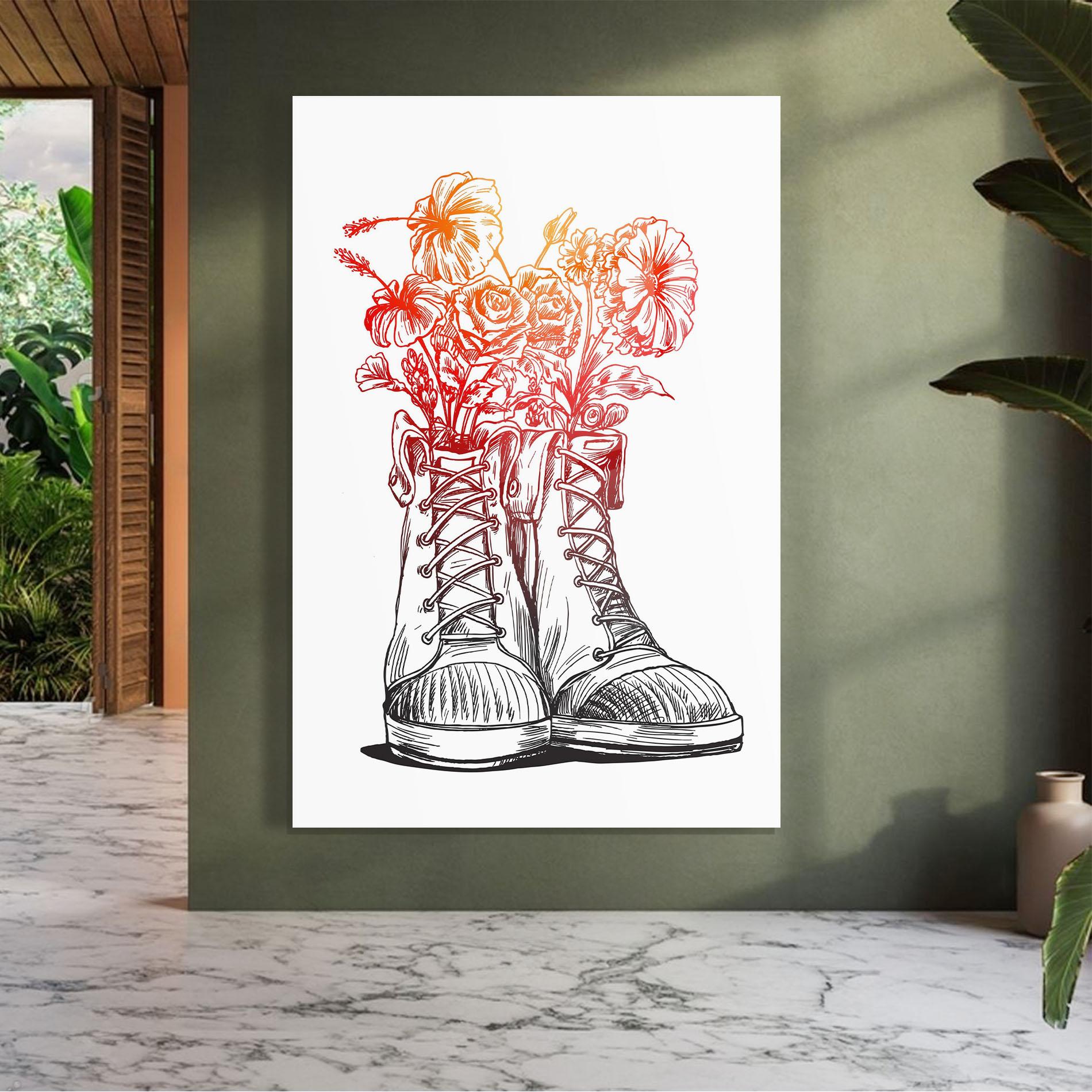 Tablou Sticla Flower In Shoes mockup 7