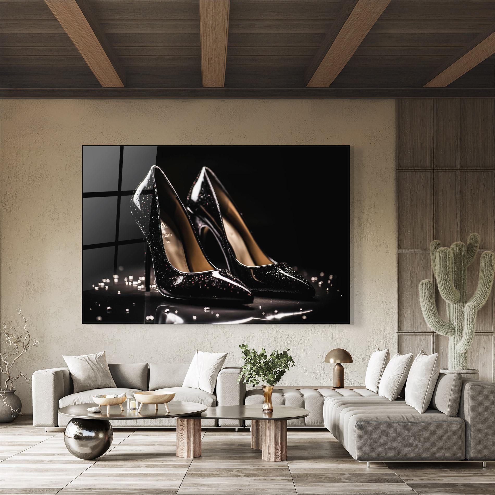 Tablou Sticla Black Leather Shoe mockup 8