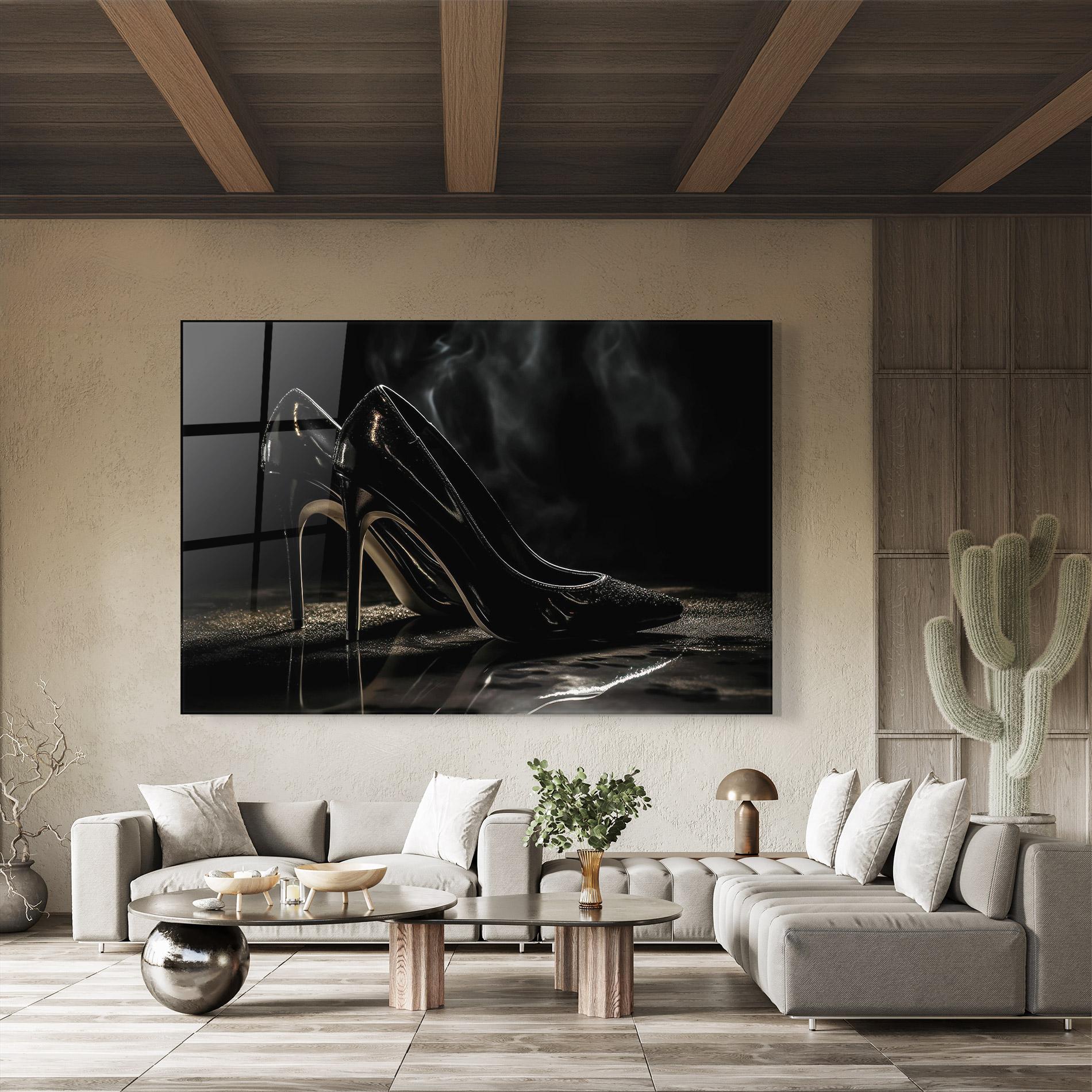 Tablou Sticla Black Leather Shoes mockup 8