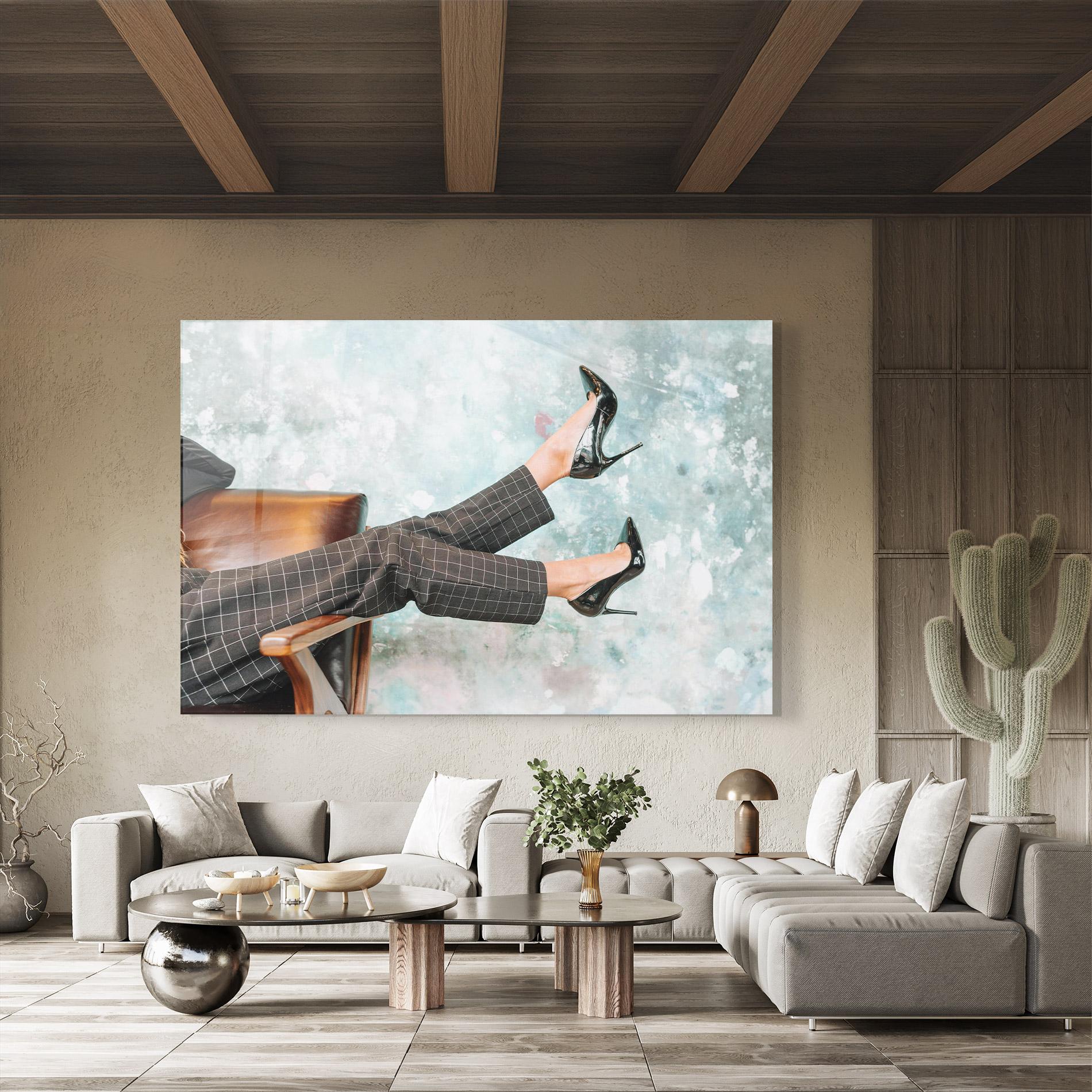 Tablou Sticla Black Shoes On Chair mockup 8