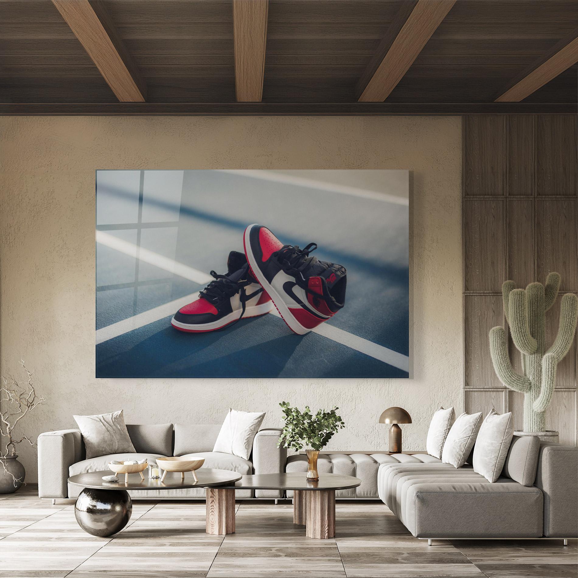 Tablou Sticla Cool Nike Red Jordan Air mockup 8