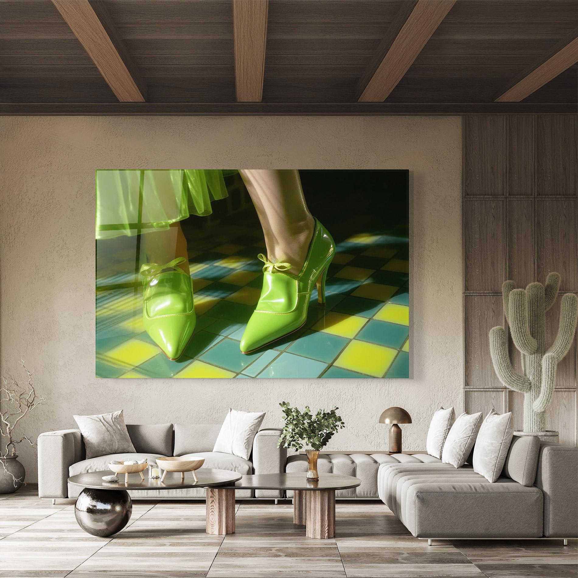 Tablou Sticla Green Elegant Shoes mockup 8