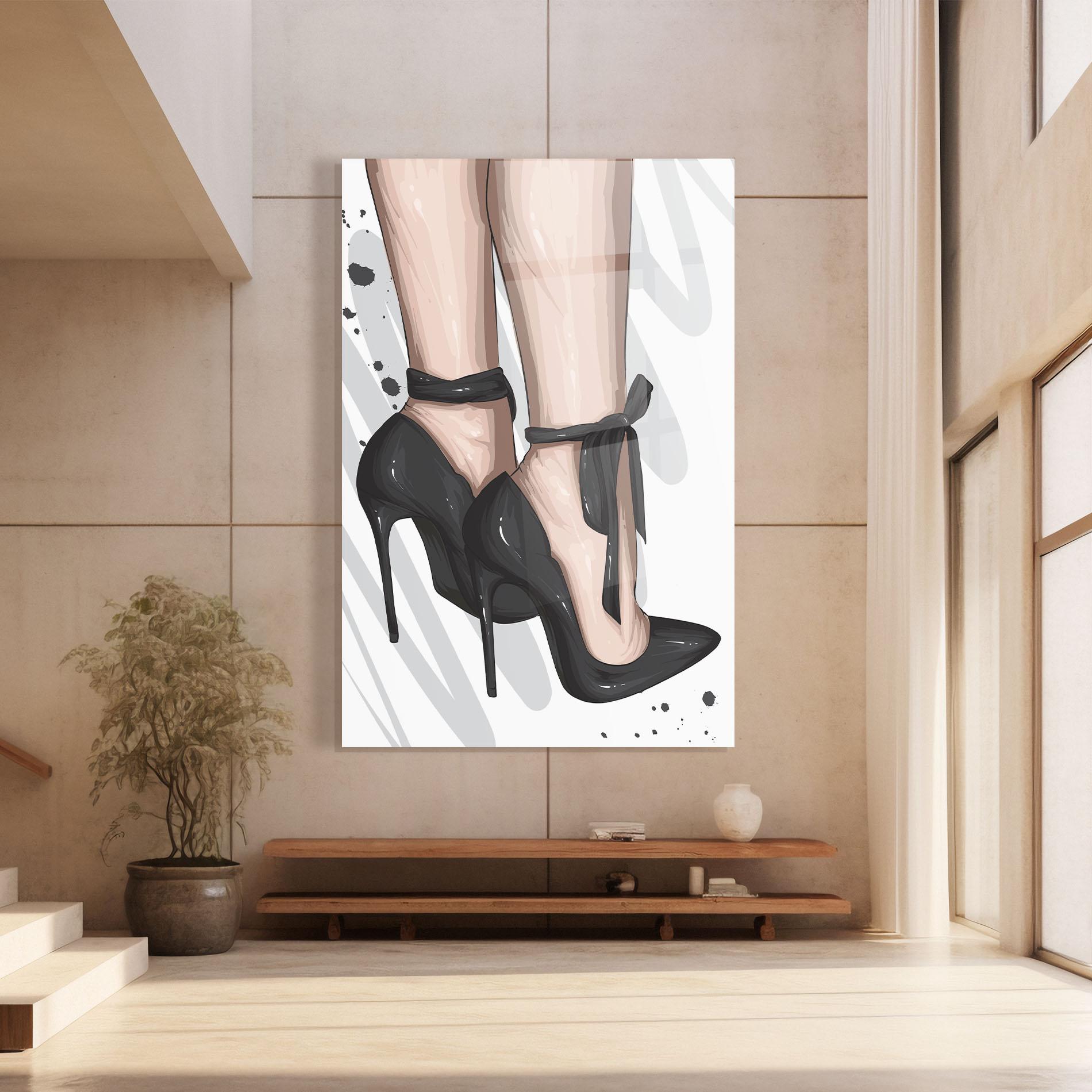 Tablou Sticla Black Woman Shoes mockup 8