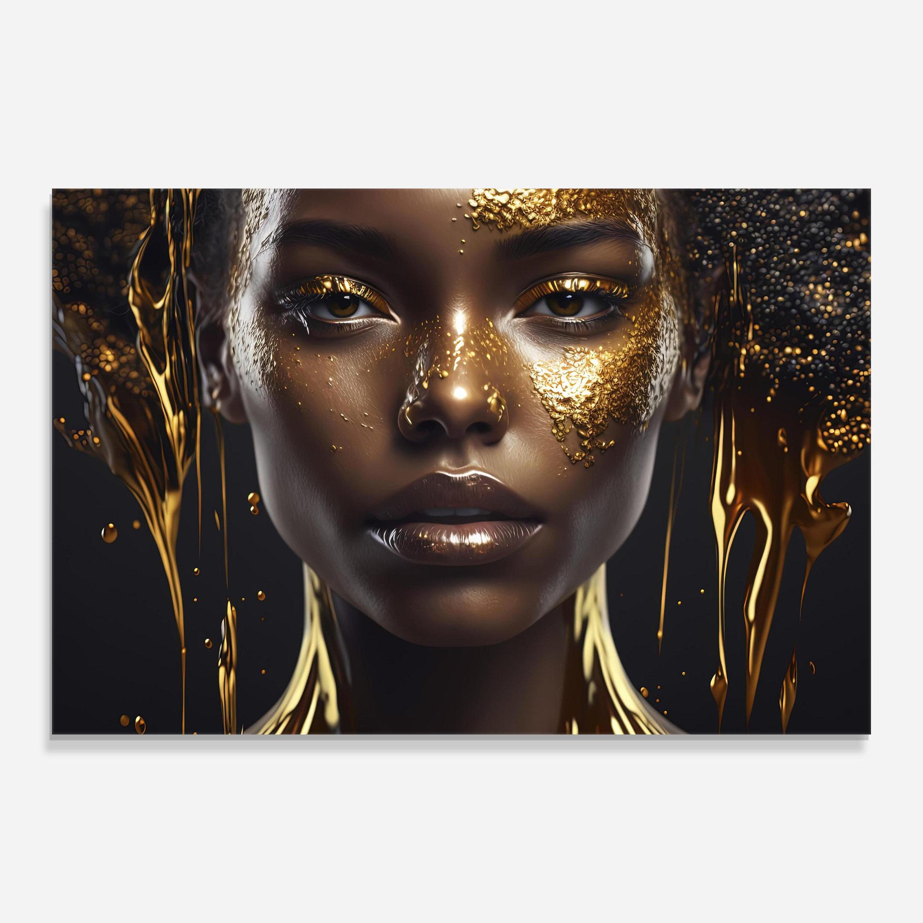 Tablou Sticla Gold Portrait Falling mockup 0