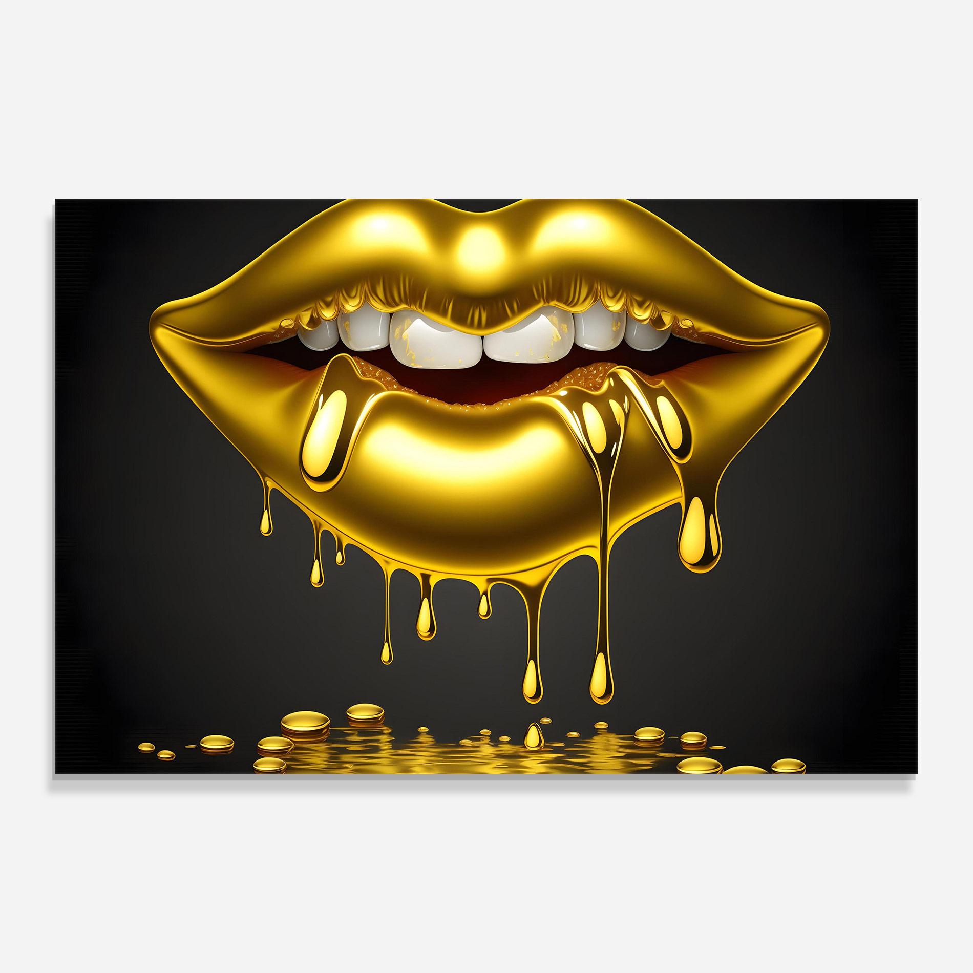 Tablou Sticla Pop Gold Lips mockup 0