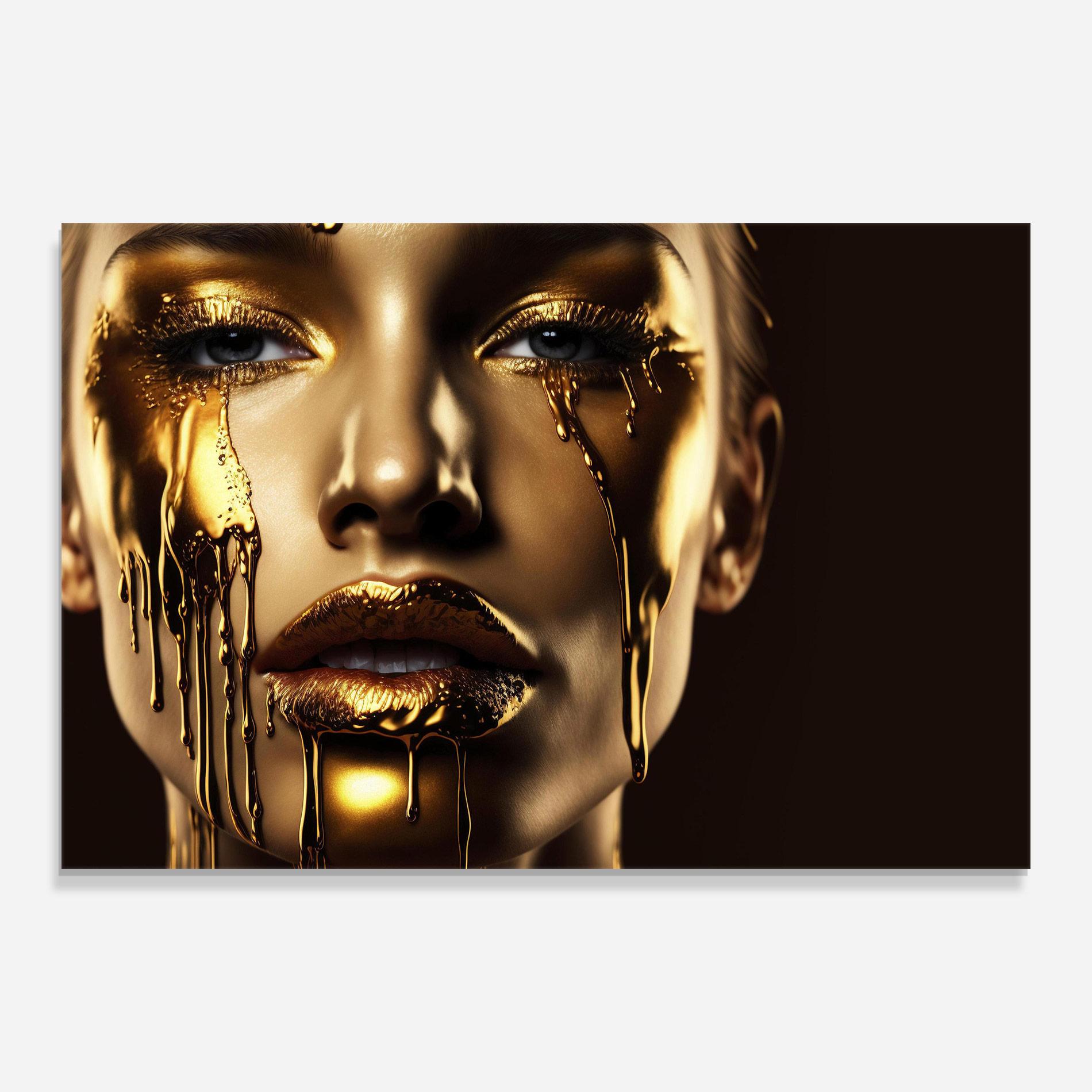 Tablou Sticla Yellow Dripping Gold mockup 0