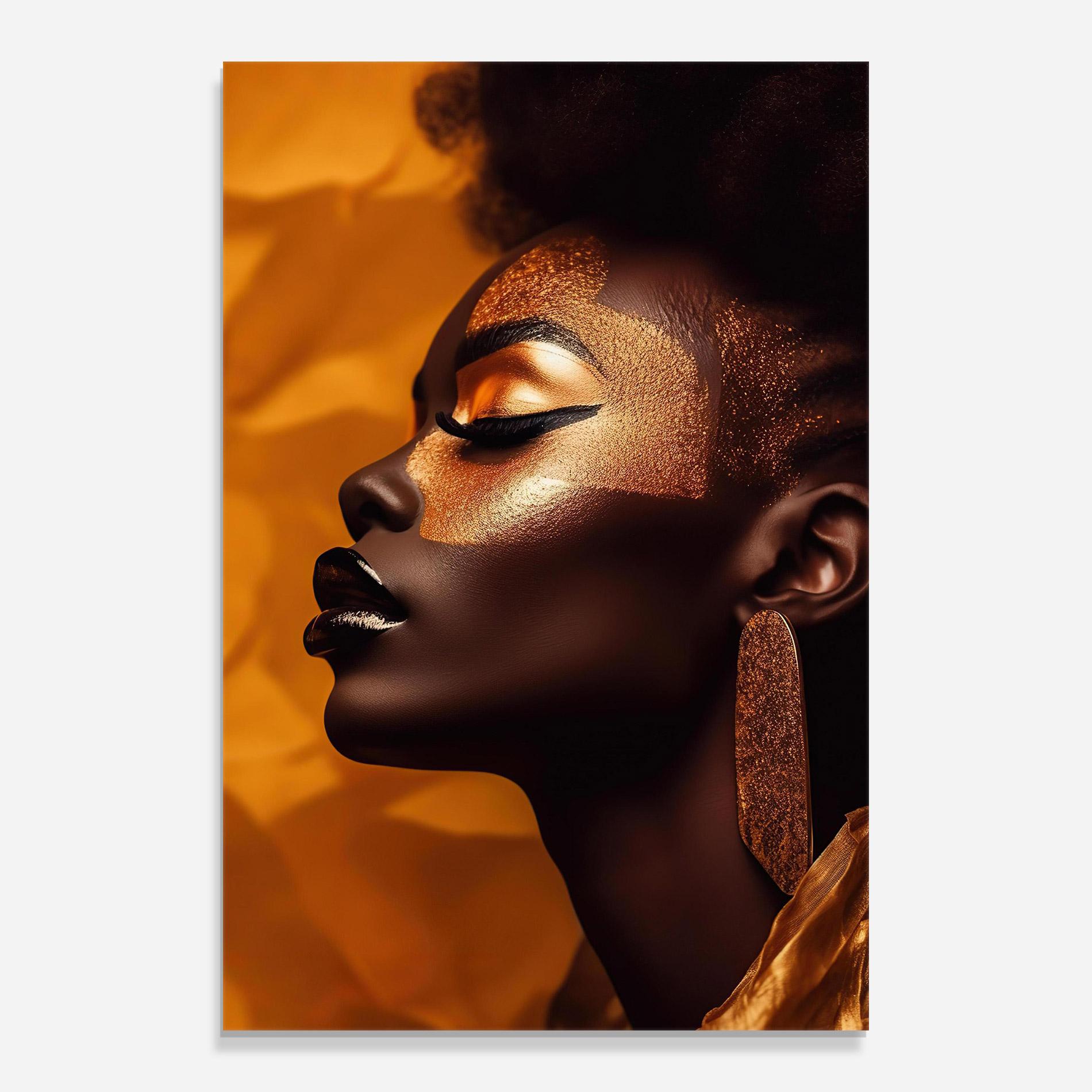 Tablou Sticla Fashion Gold Portrait mockup 0
