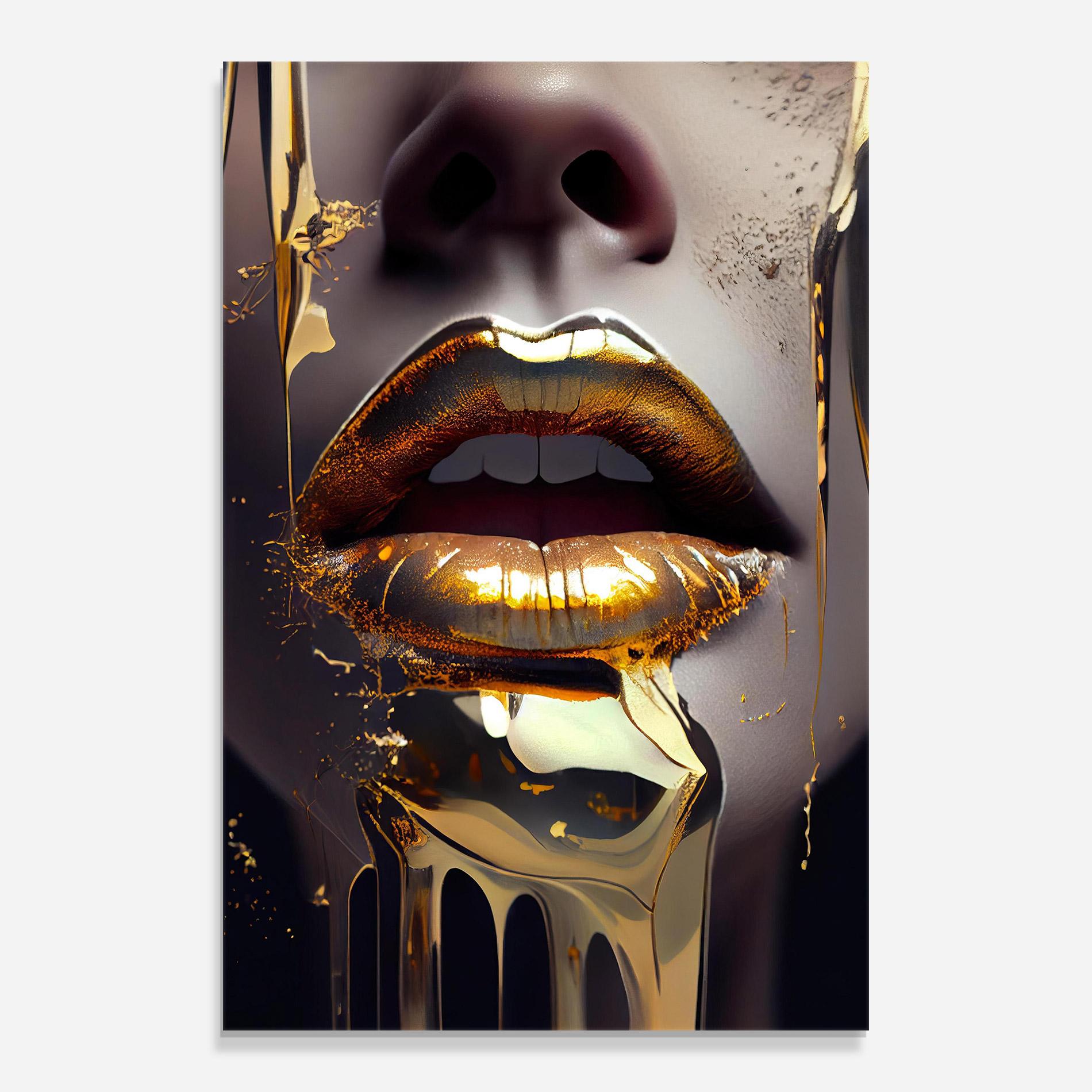 Tablou Sticla Glamorous Gold Lips mockup 0