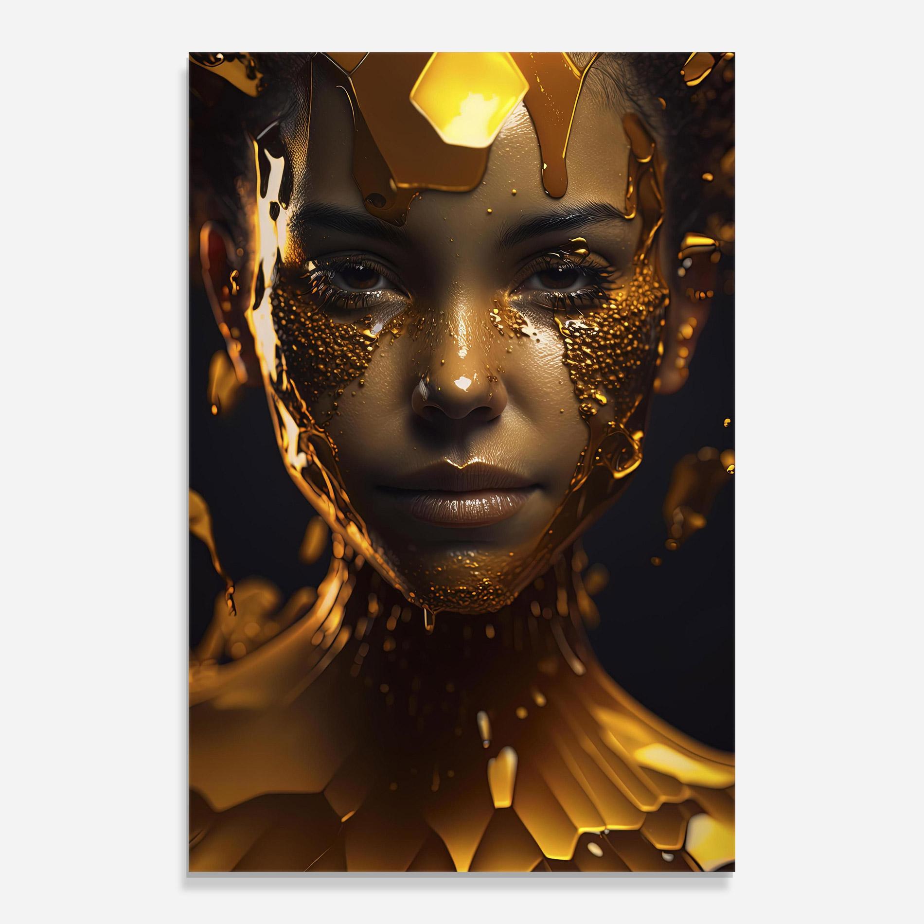 Tablou Sticla Gold Honeycomb Girl mockup 0