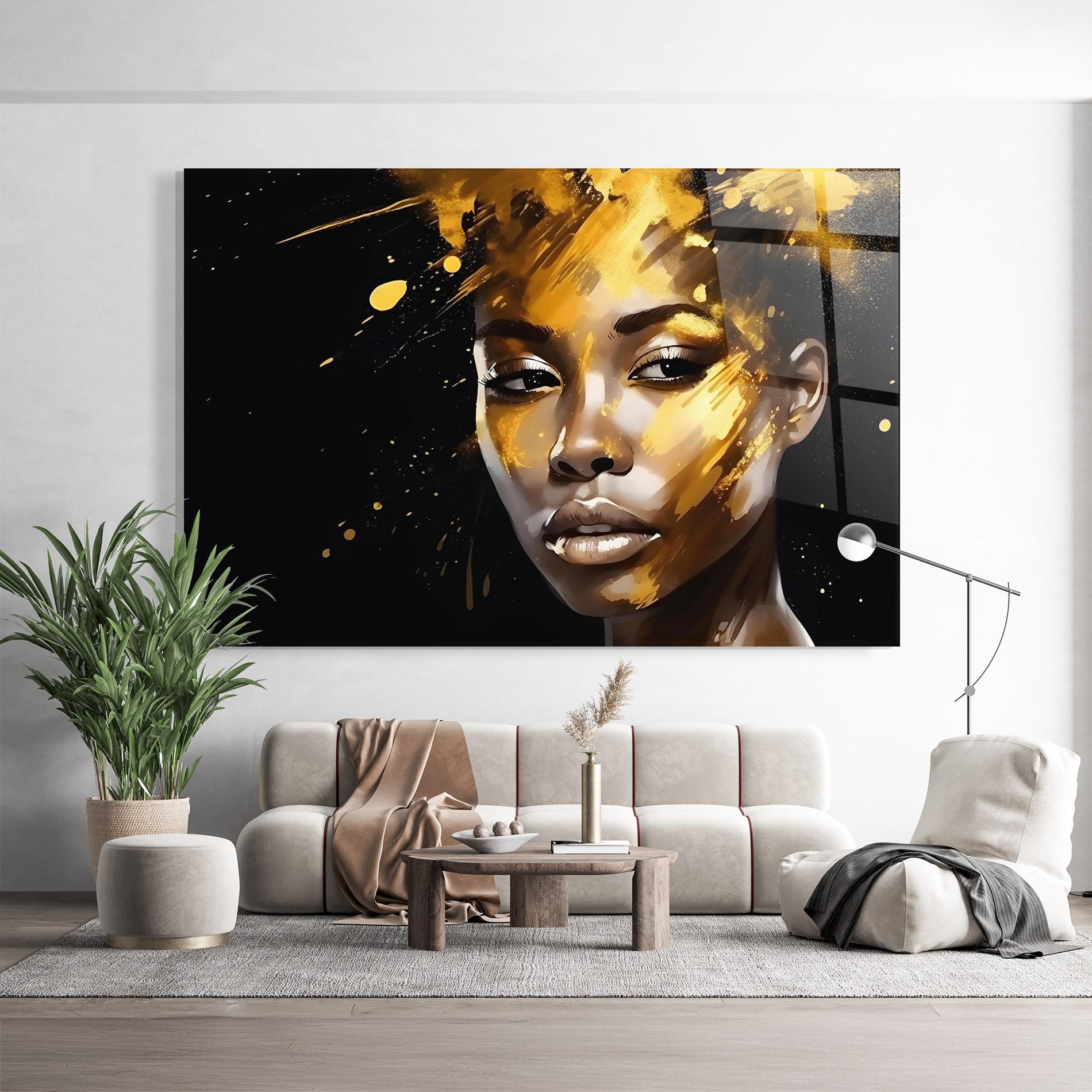 Tablou Sticla African Gold Woman mockup 9