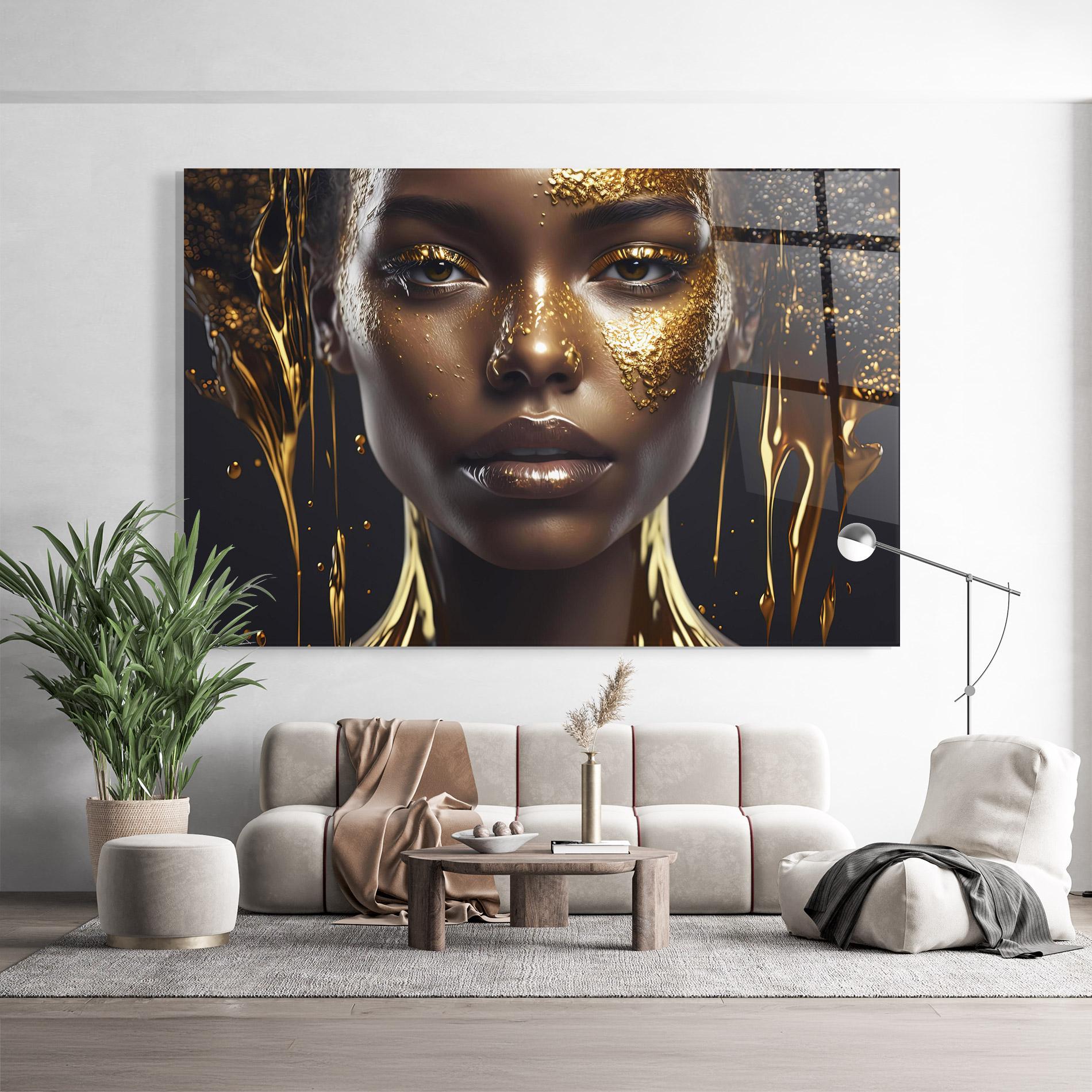 Tablou Sticla Gold Portrait Falling mockup 9