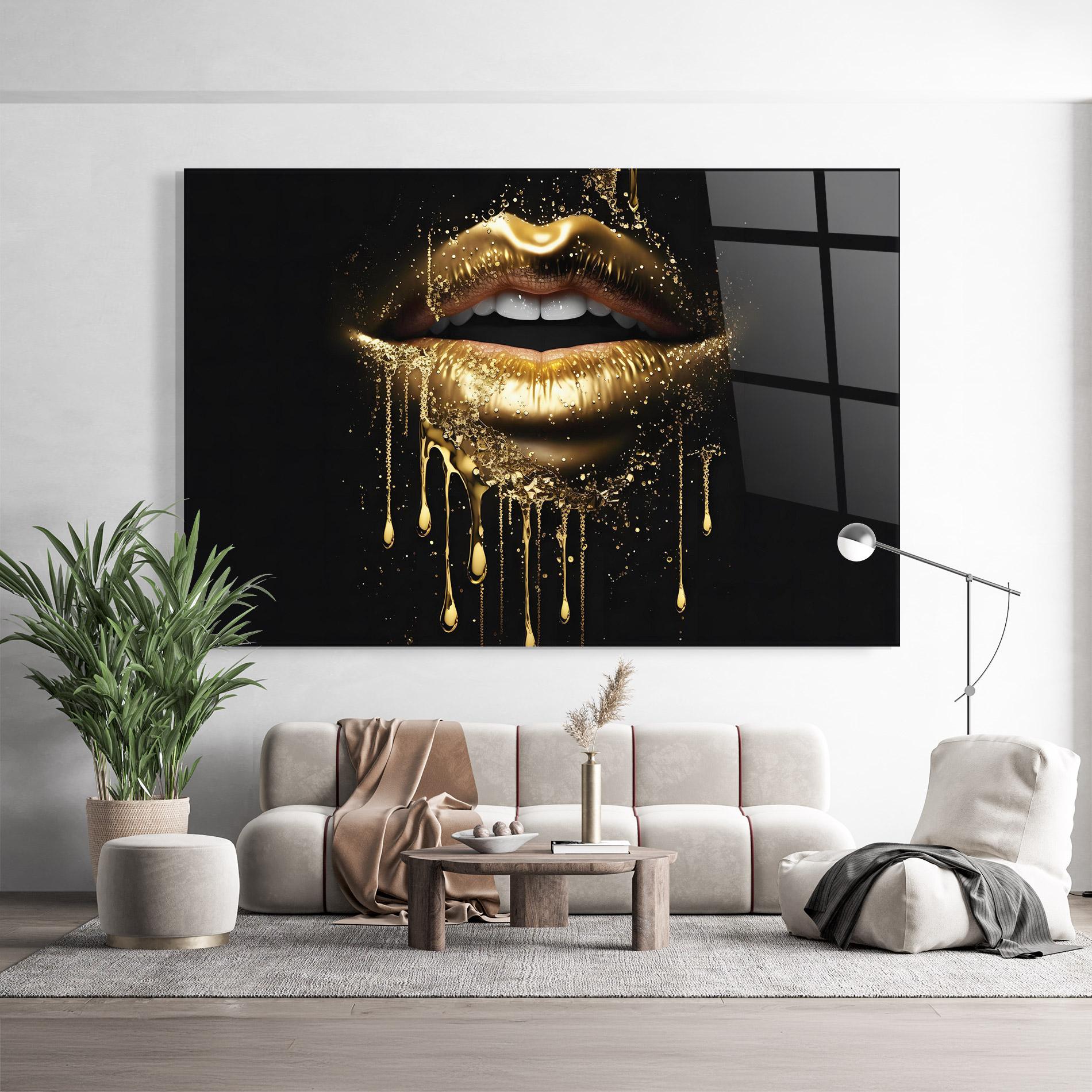 Tablou Sticla Golden Luxury Lips mockup 9