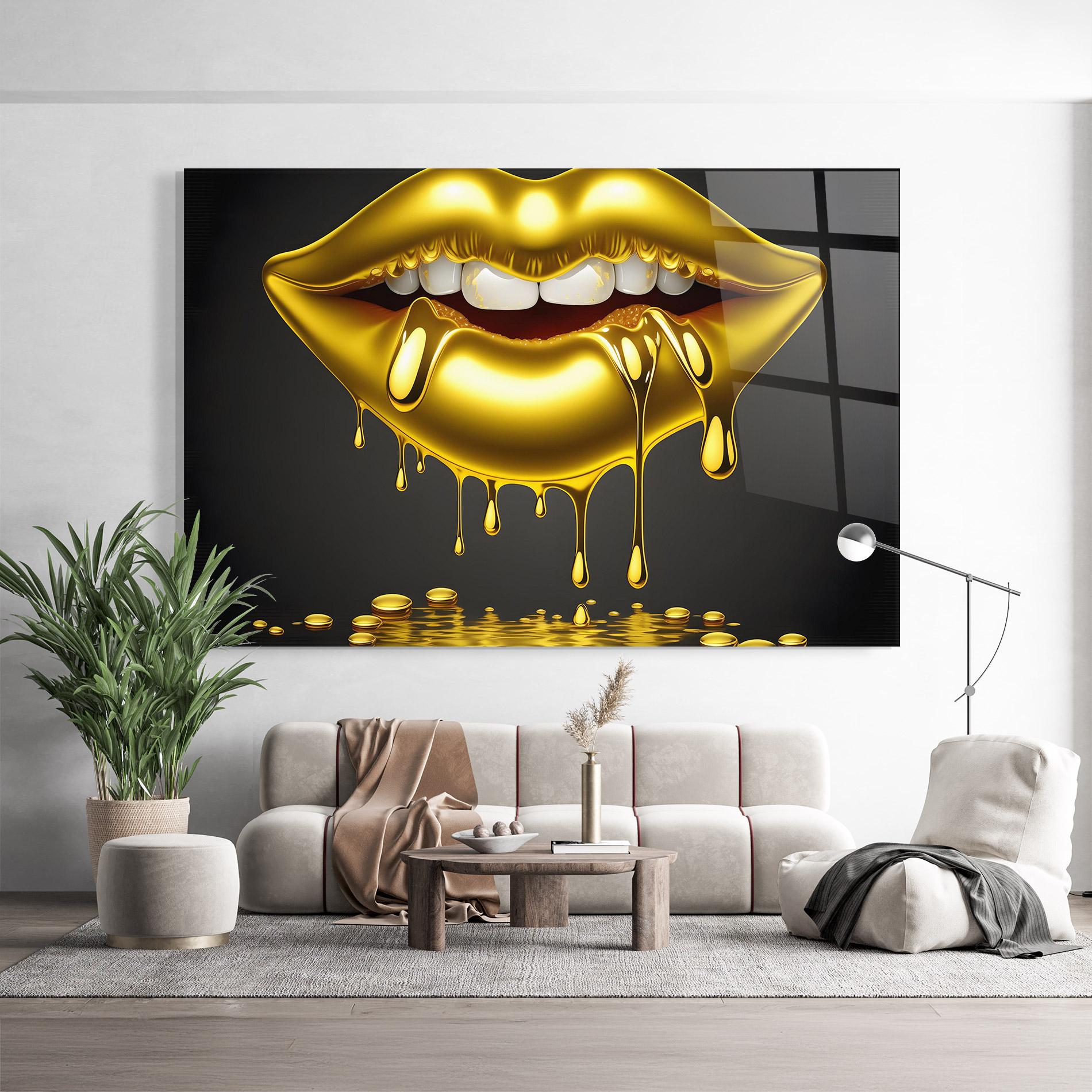 Tablou Sticla Pop Gold Lips mockup 9
