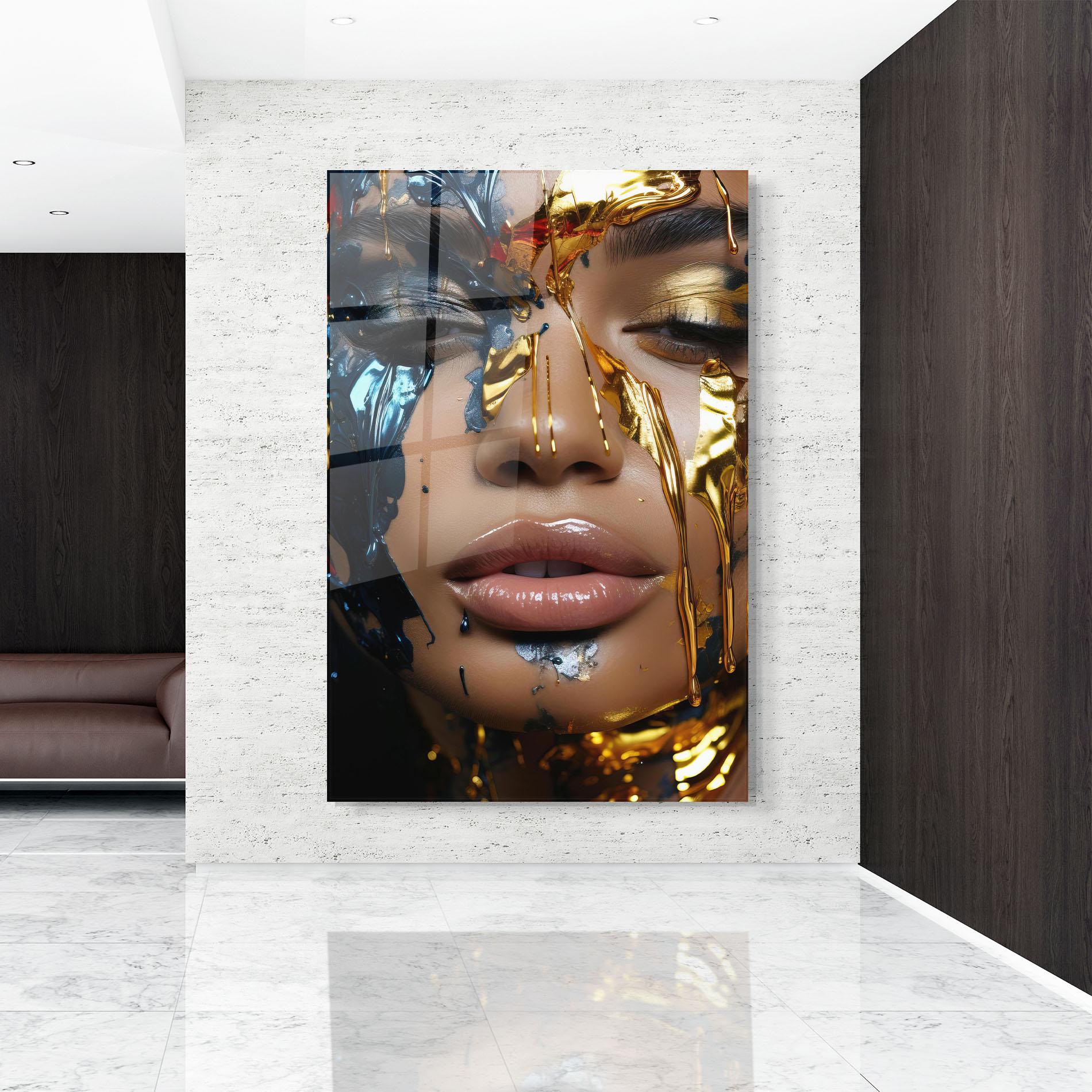 Tablou Sticla Blue Gold Paint Face mockup 9