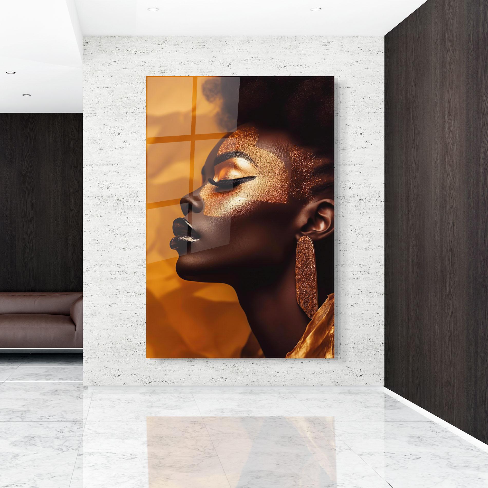 Tablou Sticla Fashion Gold Portrait mockup 9
