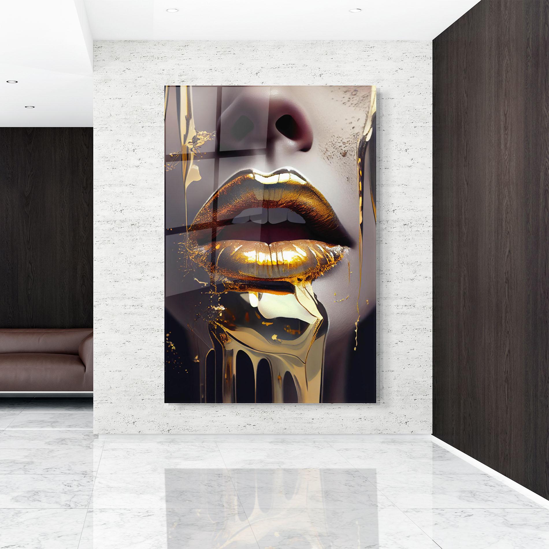Tablou Sticla Glamorous Gold Lips mockup 9