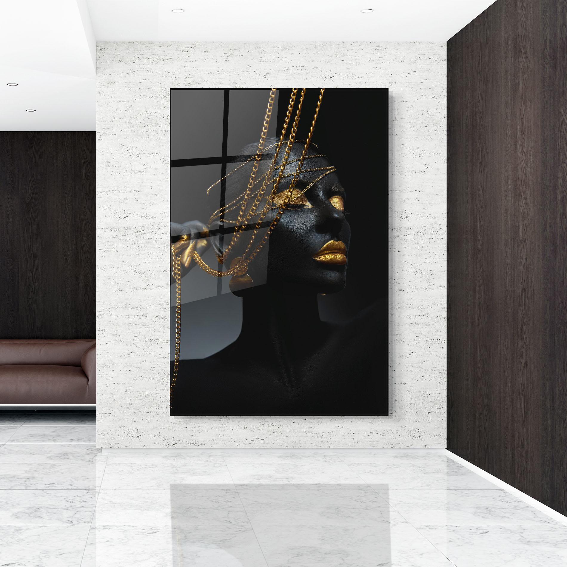 Tablou Sticla Gold Chain Fingertips mockup 9