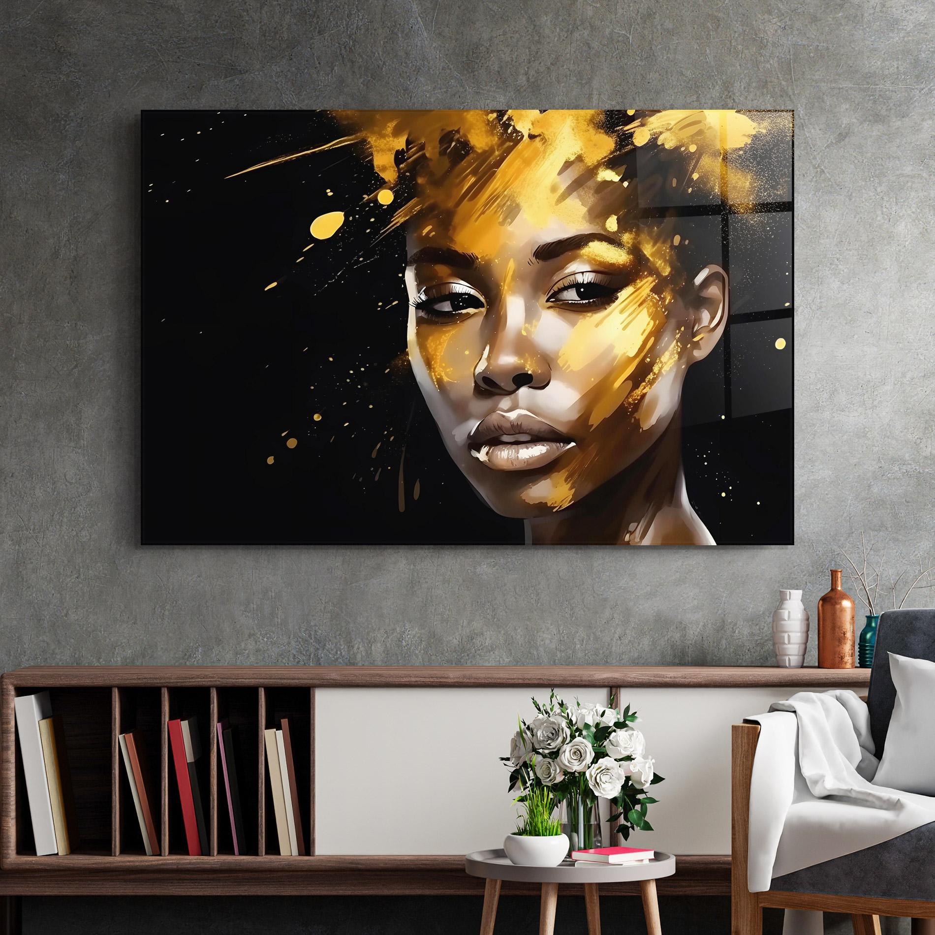 Tablou Sticla African Gold Woman mockup 2