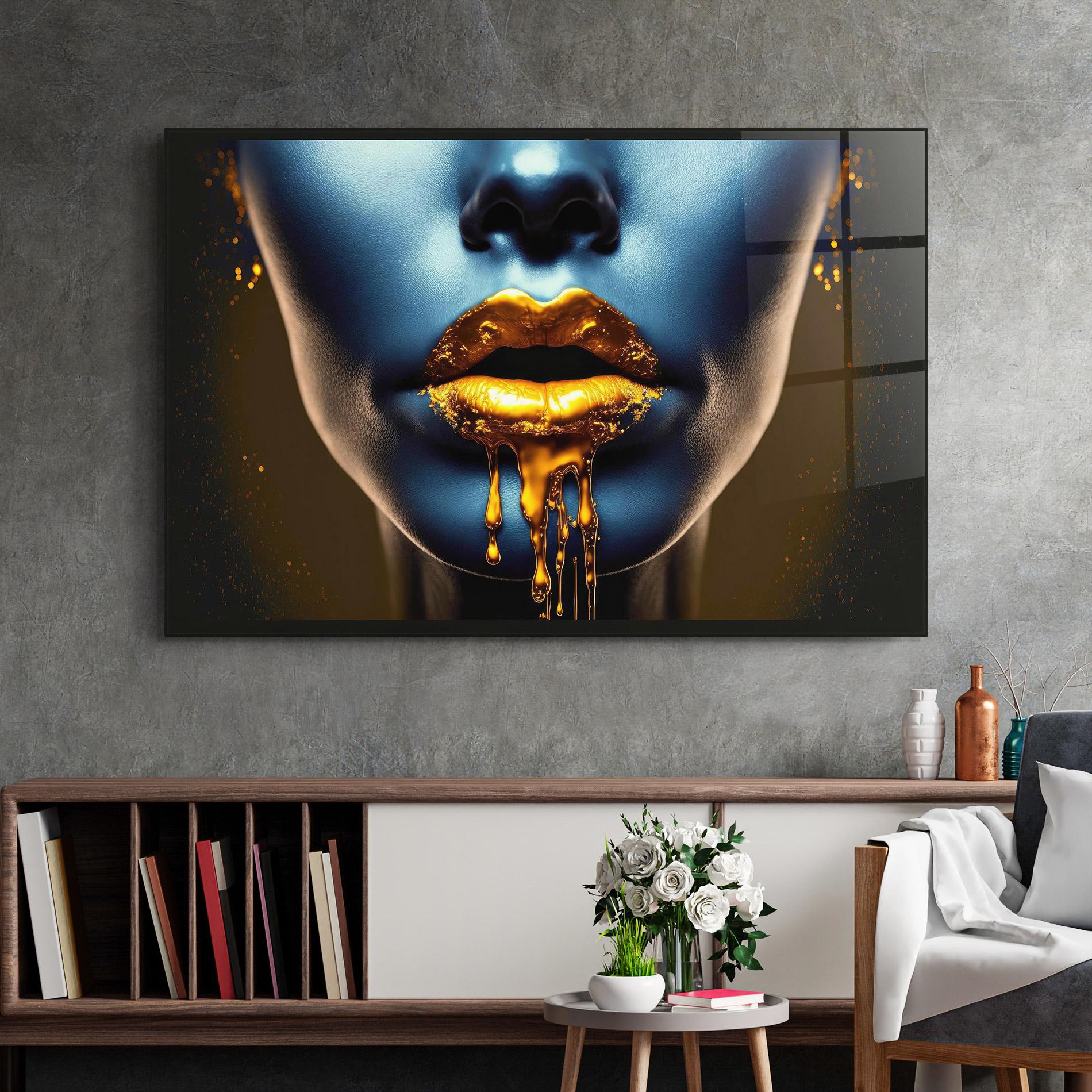 Tablou Sticla Gold Liquid Blue mockup 2