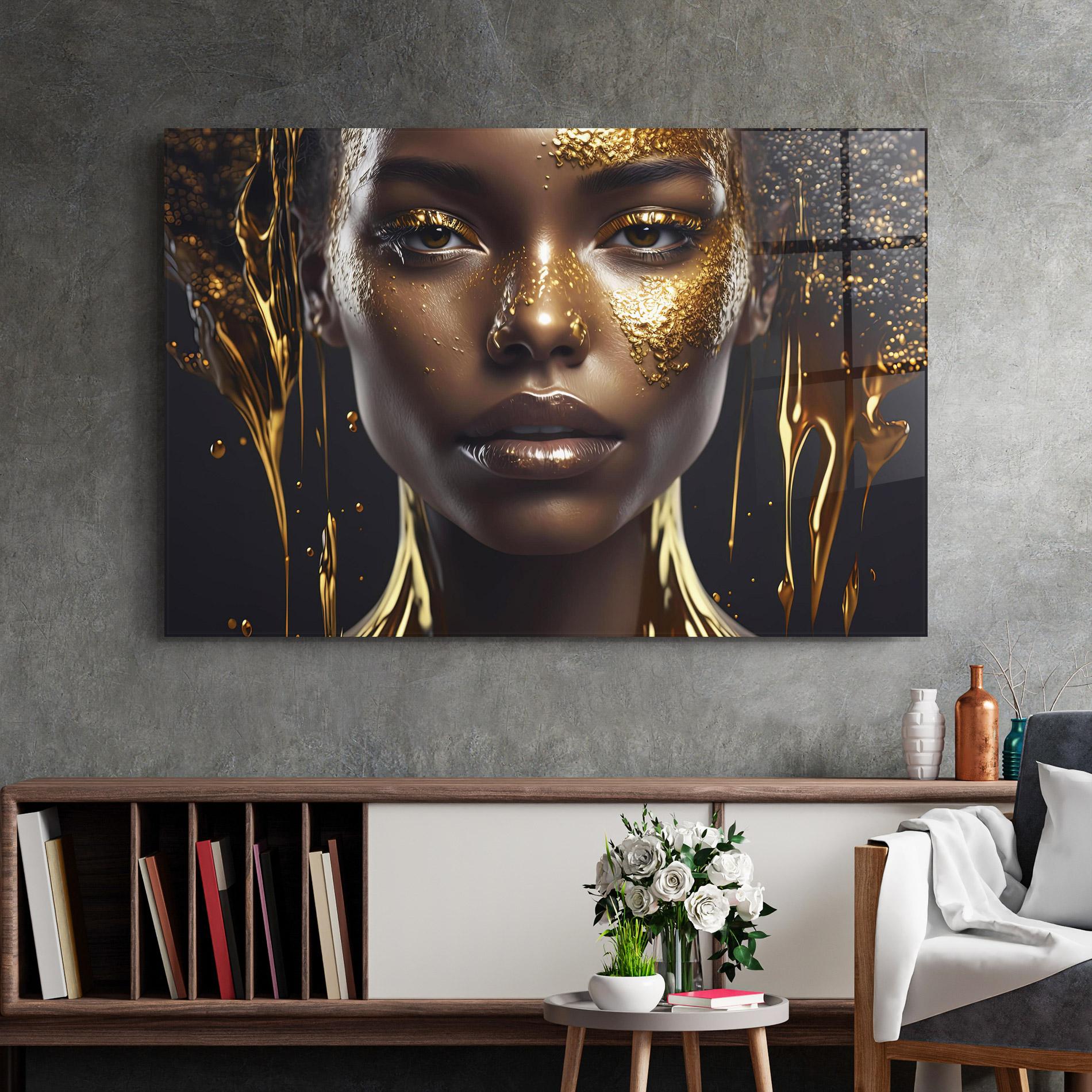 Tablou Sticla Gold Portrait Falling mockup 2