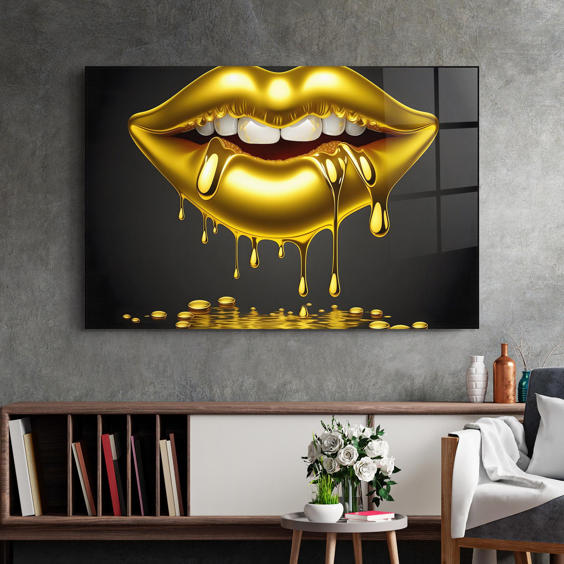 Tablou Sticla Pop Gold Lips mockup 2