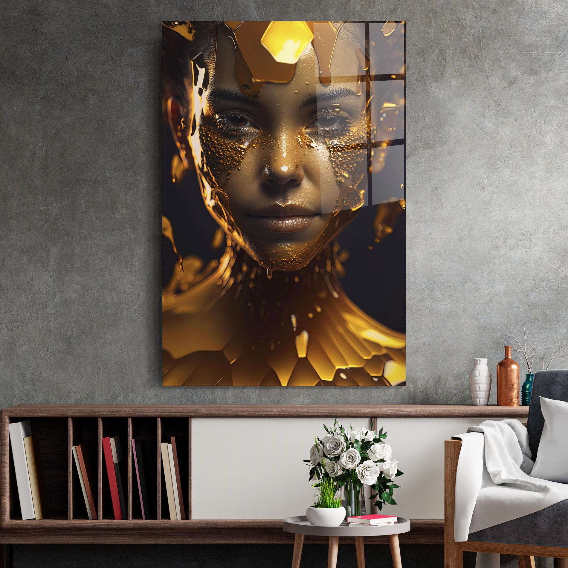Gold Honeycomb Girl mockup 2
