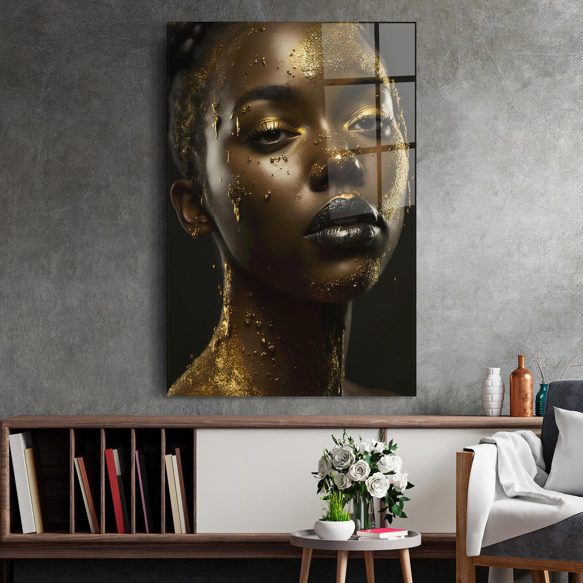 Tablou Sticla Gold Sparkling Woman mockup 2