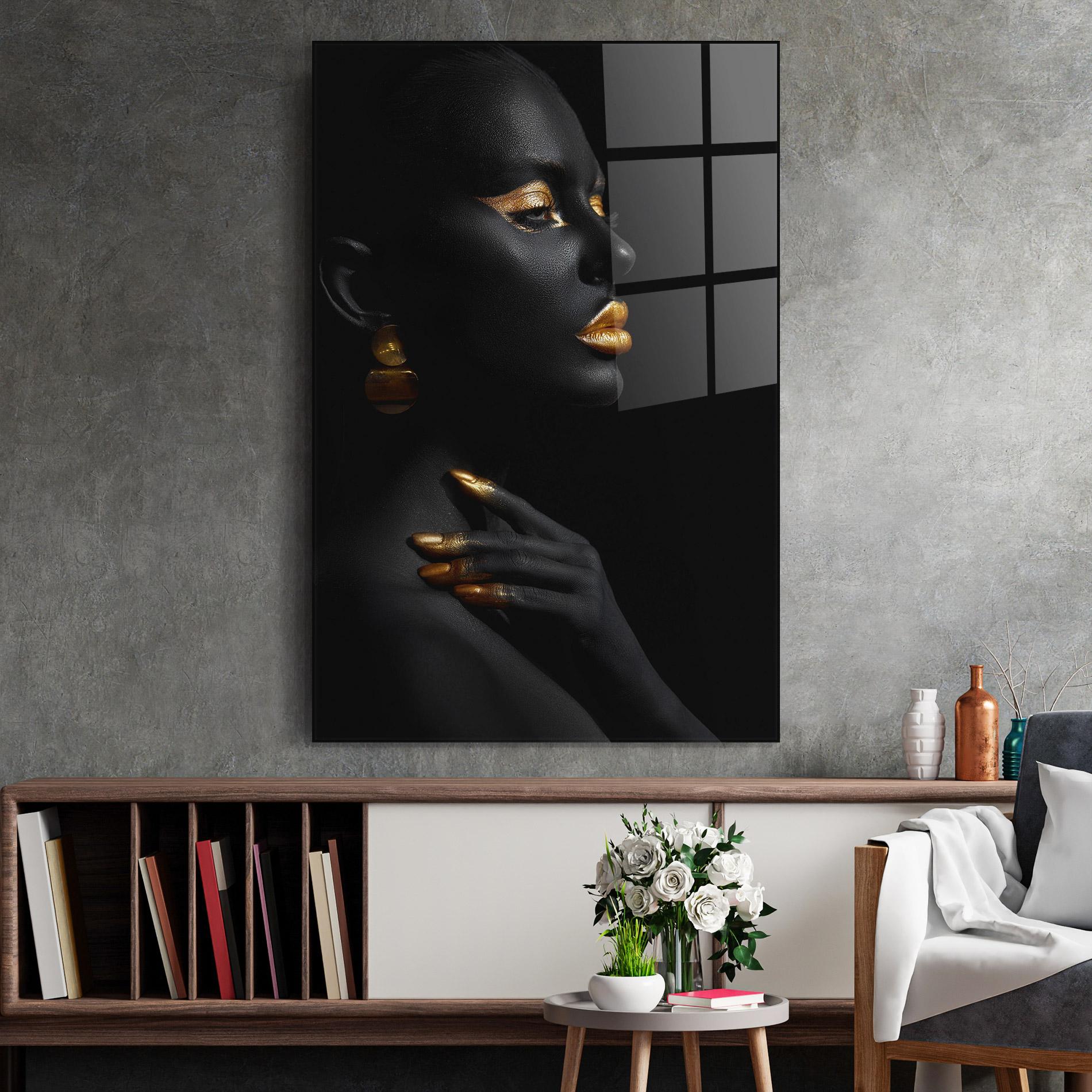 Tablou Sticla Lips Gold Eyelids mockup 2