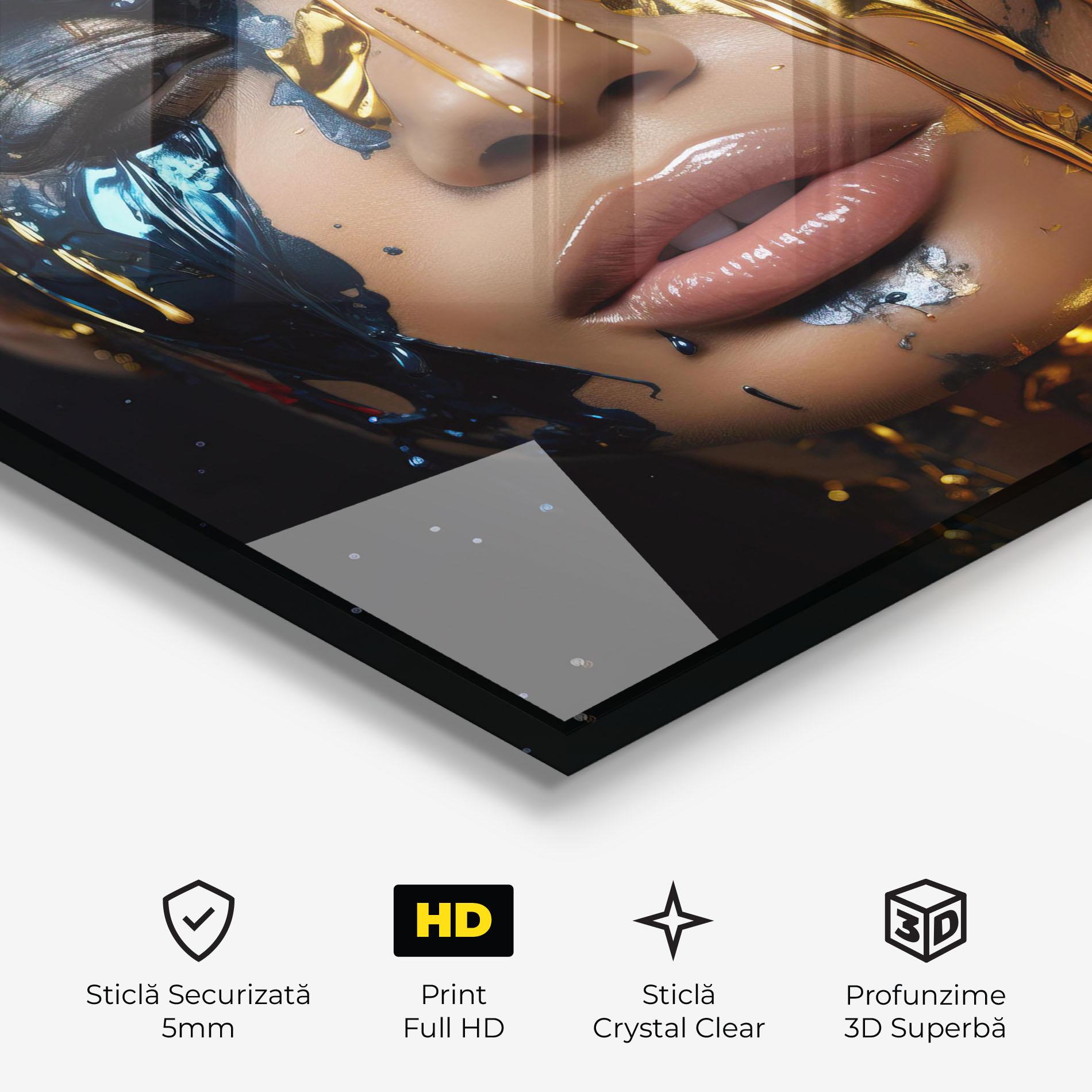 Tablou Sticla Blue Gold Paint Face mockup 3